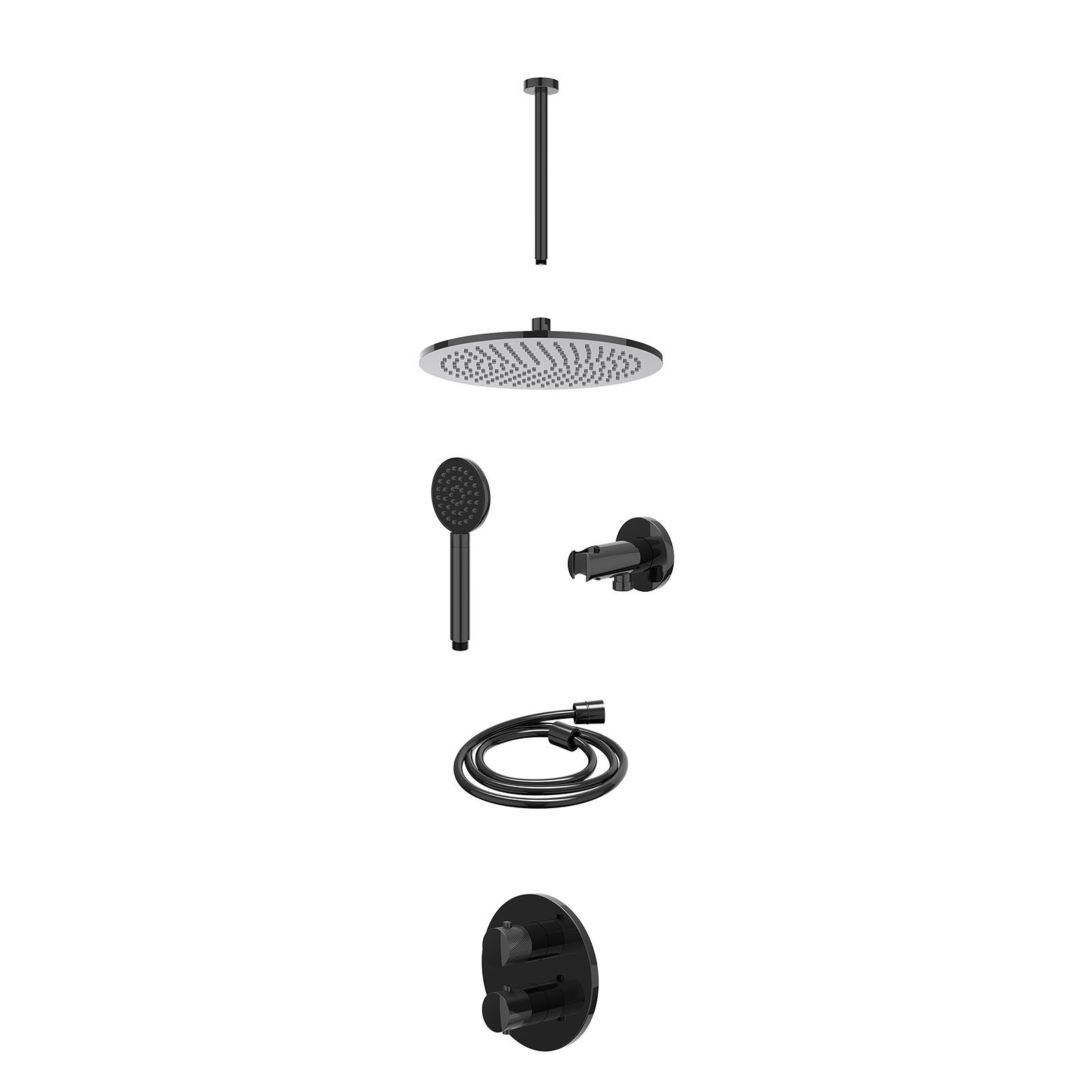 IVY Nexus Regendoucheset inbouw 2-weg - 30cm medium - plafond 30cm - wandhouder - satin spray - excl. inbouwbox - Zwart chroom
