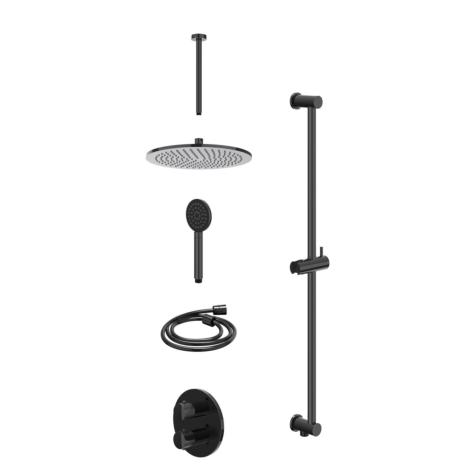 IVY Nexus Regendoucheset inbouw 2-weg - 30cm medium - plafond 30cm - glijstang - satin spray - excl. inbouwbox - Zwart chroom