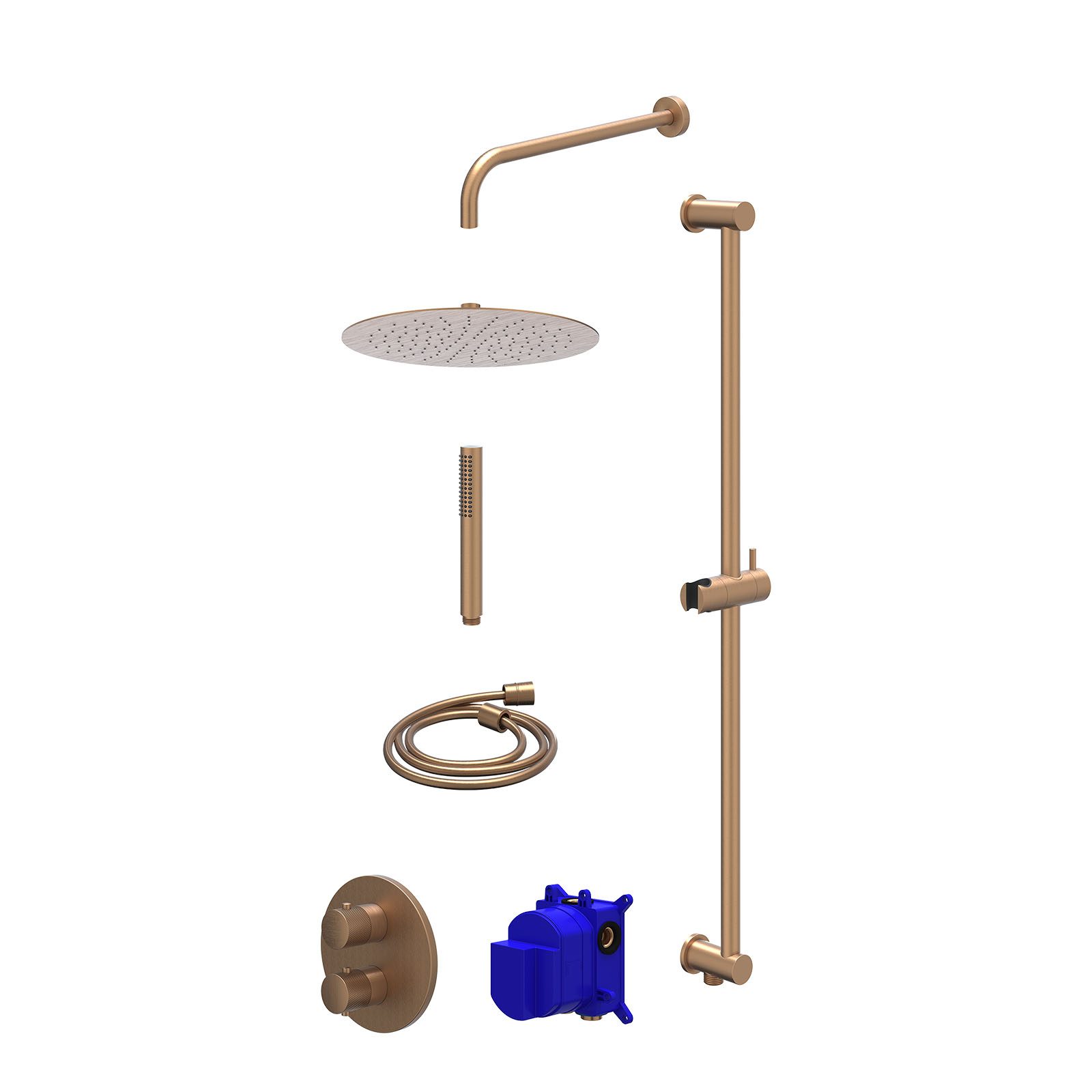 IVY Nexus Regendoucheset inbouw 2-weg - 30cm slim - wandarm - glijstang - staafhanddouche - Geborsteld mat koper