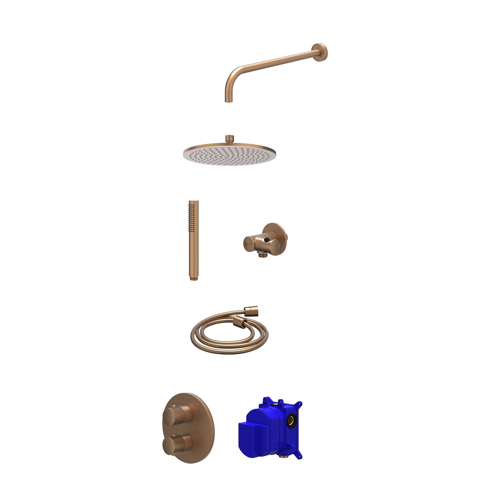 IVY Nexus Regendoucheset inbouw 2-weg - 25cm medium - wandarm - verstelbare steun - staafhanddouche - Geborsteld mat koper