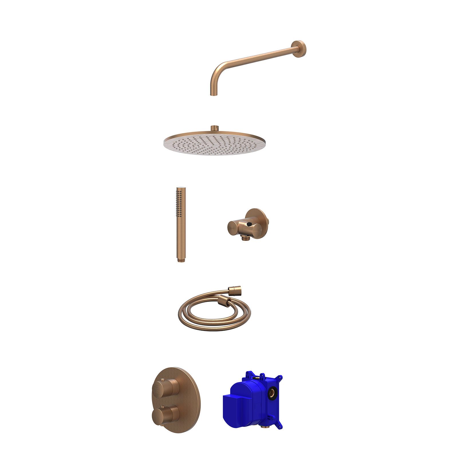 IVY Nexus Regendoucheset inbouw 2-weg - 30cm medium - wandarm - verstelbare steun - staafhanddouche - Geborsteld mat koper