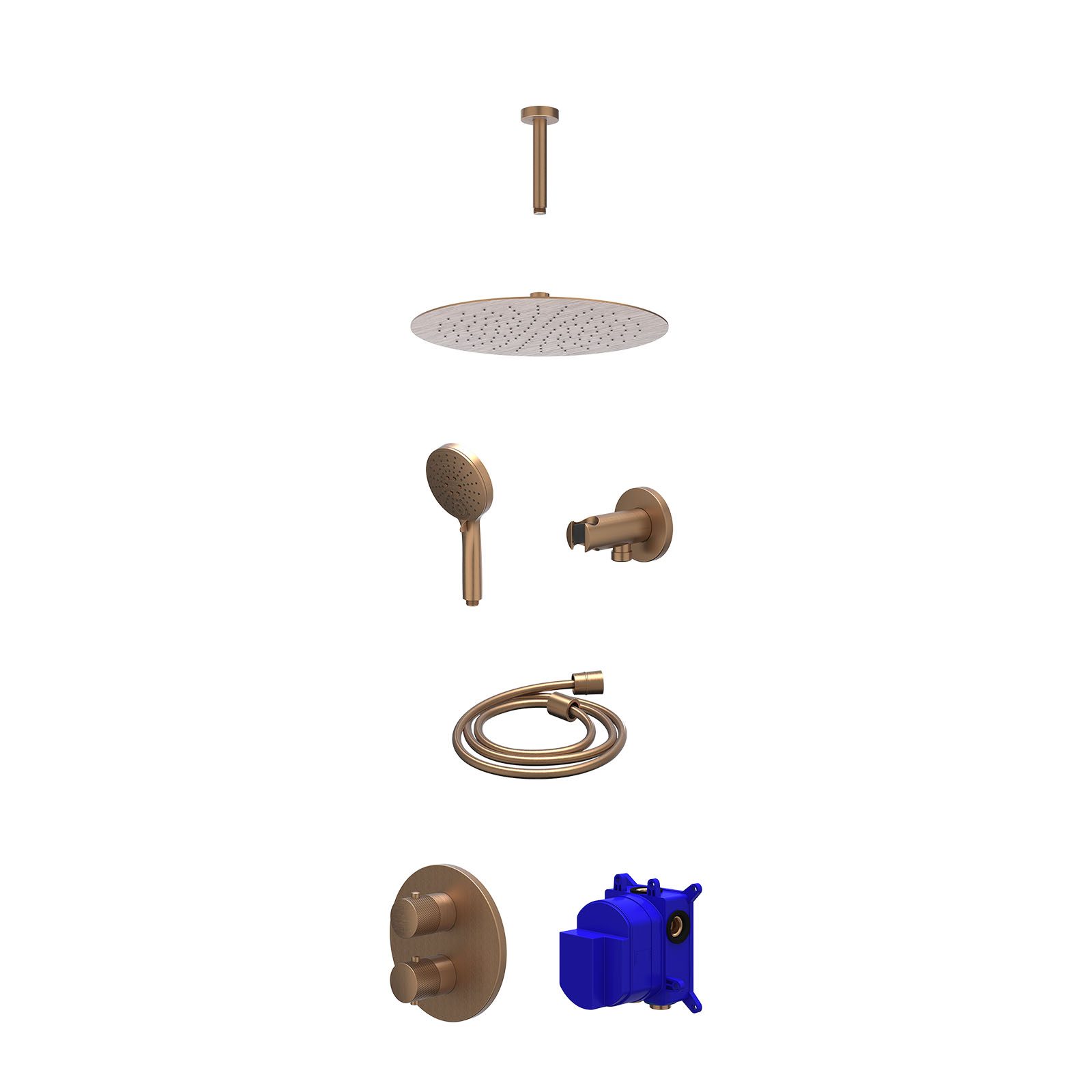 IVY Nexus Regendoucheset inbouw 2-weg - 30cm slim - plafond 15cm - wandhouder - 3-standen - Geborsteld mat koper