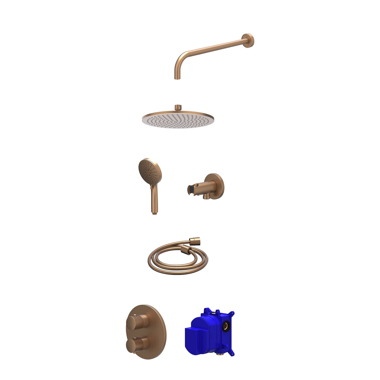 IVY Nexus Regendoucheset inbouw 2-weg - 25cm medium - wandarm - wandhouder - 3-standen - Geborsteld mat koper