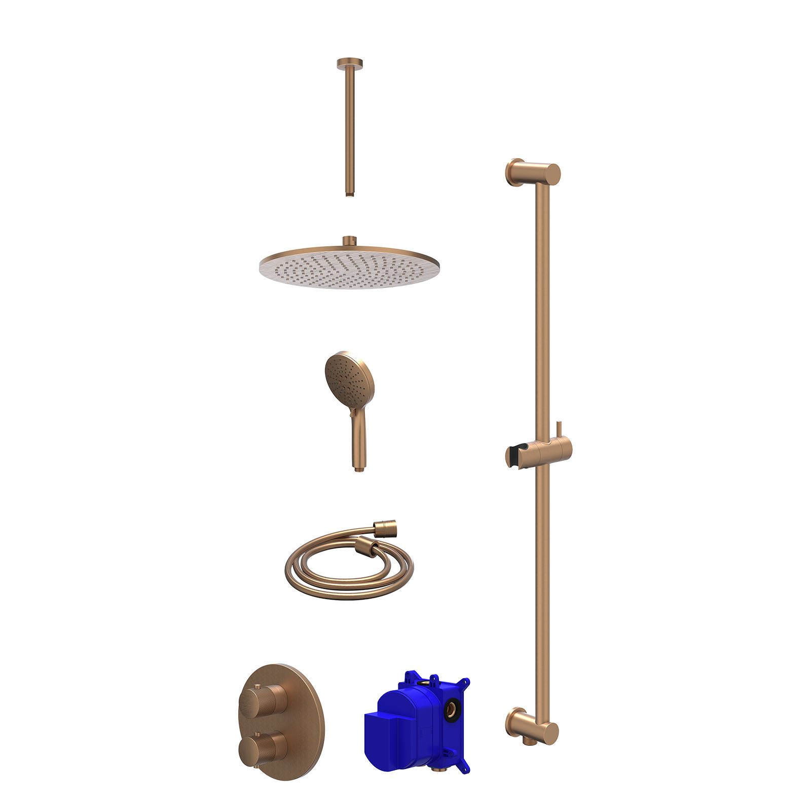 IVY Nexus Regendoucheset inbouw 2-weg - 30cm medium - plafond 30cm - glijstang - 3-standen - Geborsteld mat koper