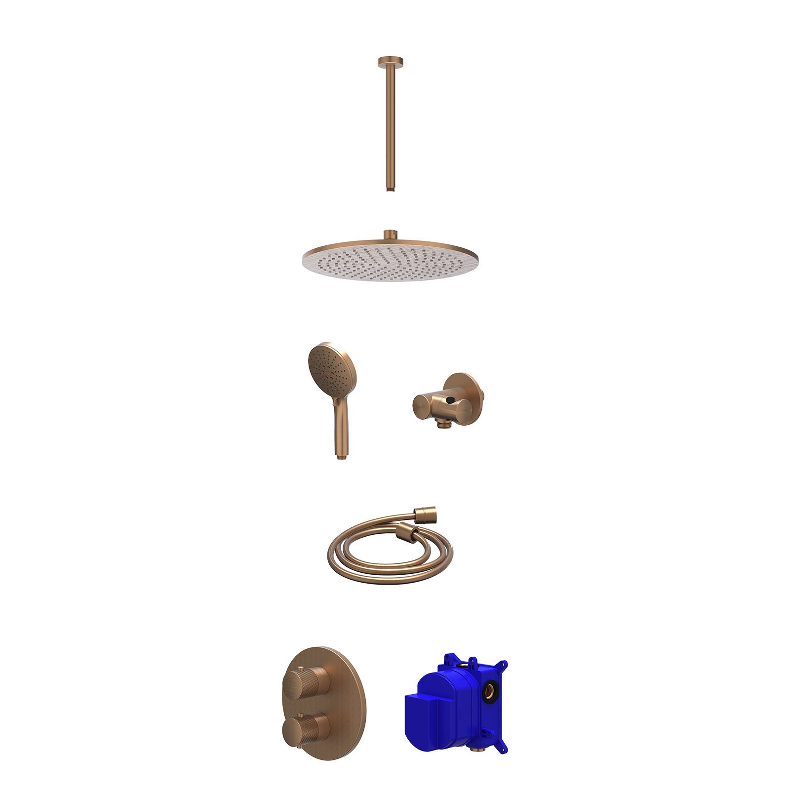 IVY Nexus Regendoucheset inbouw 2-weg - 30cm medium - plafond 30cm - verstelbare steun - 3-standen - Geborsteld mat koper