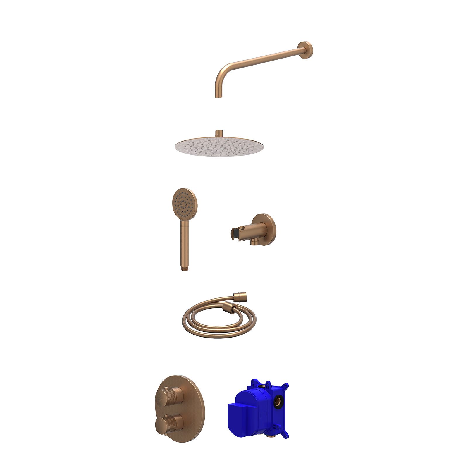 IVY Nexus Regendoucheset inbouw 2-weg - 25cm slim - wandarm - wandhouder - satin spray - Geborsteld mat koper
