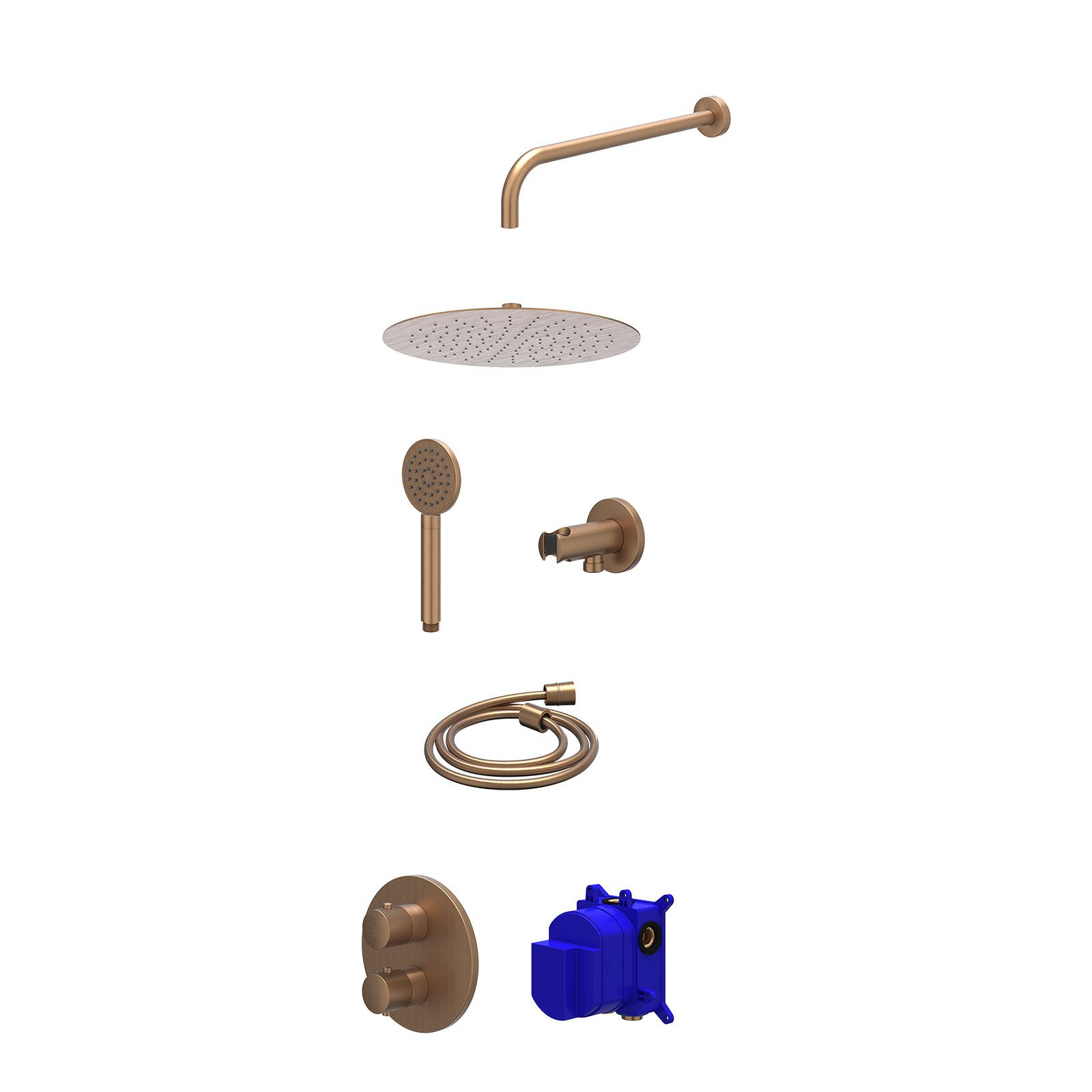 IVY Nexus Regendoucheset inbouw 2-weg - 30cm slim - wandarm - wandhouder - satin spray - Geborsteld mat koper