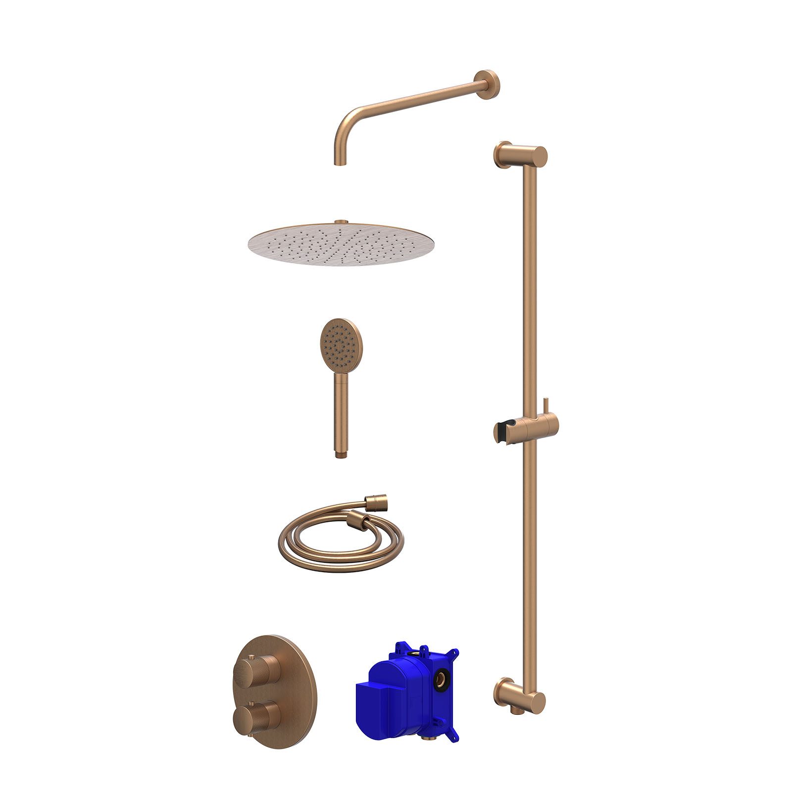 IVY Nexus Regendoucheset inbouw 2-weg - 30cm slim - wandarm - glijstang - satin spray - Geborsteld mat koper