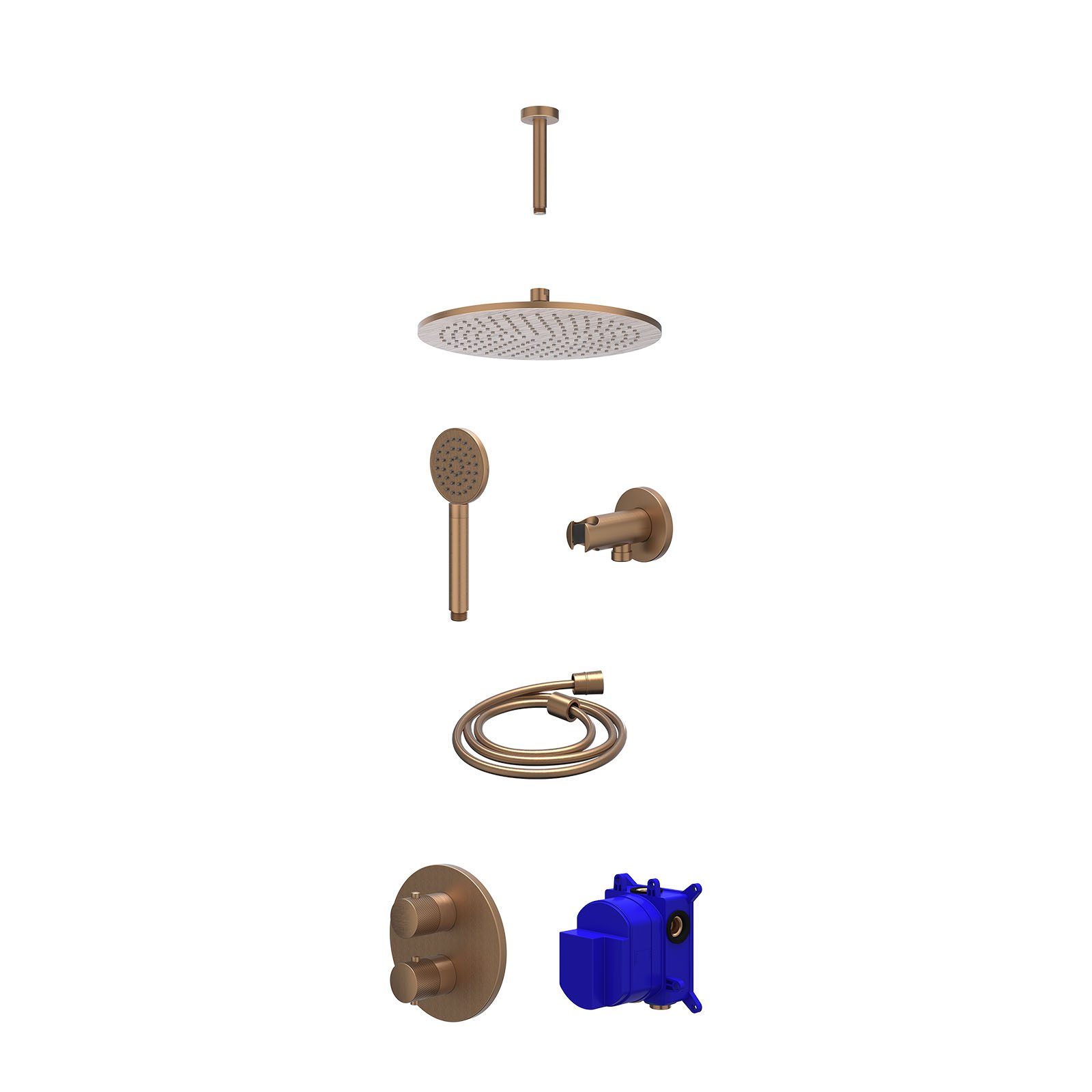 IVY Nexus Regendoucheset inbouw 2-weg - 30cm medium - plafond 15cm - wandhouder - satin spray - Geborsteld mat koper