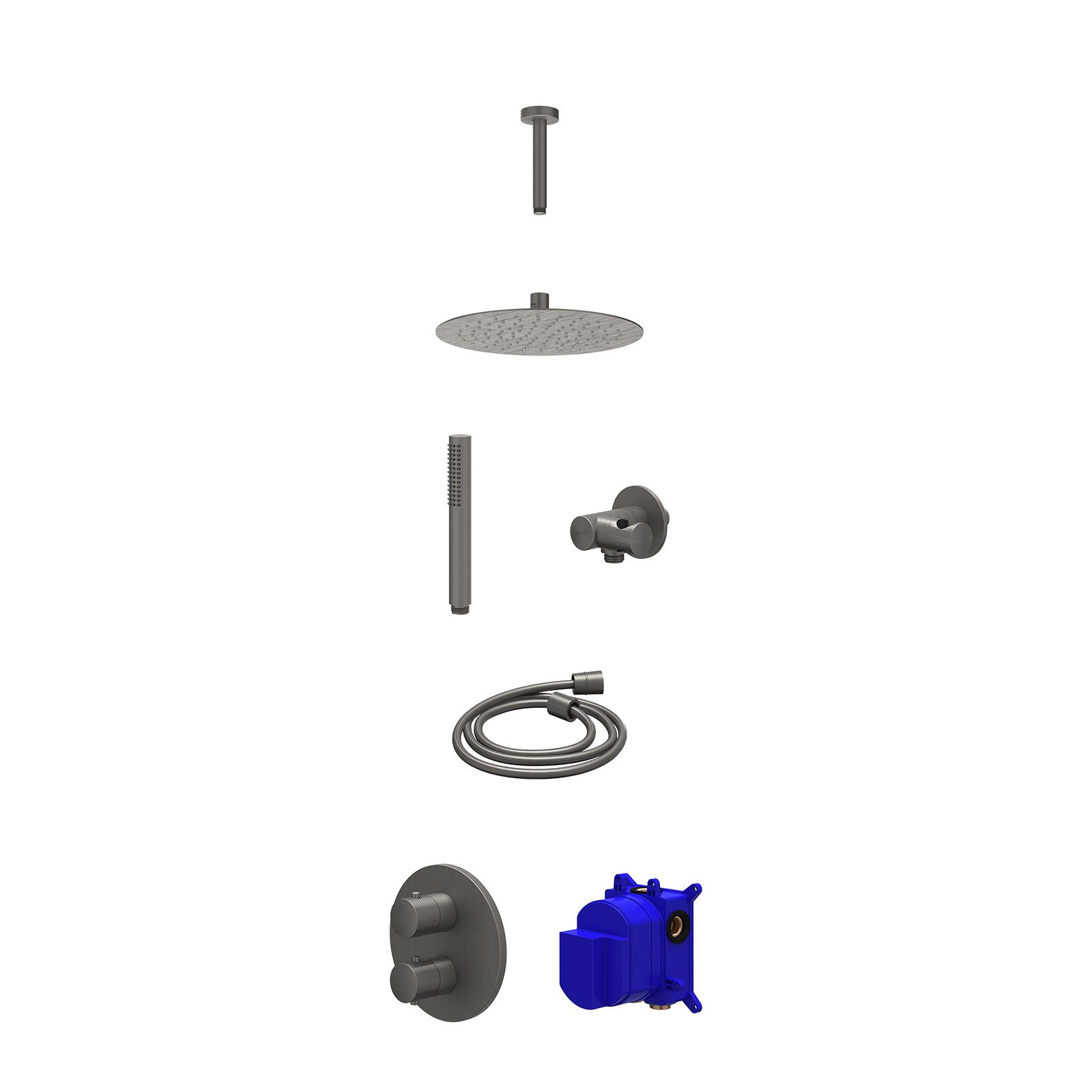 IVY Nexus Regendoucheset inbouw 2-weg - 25cm slim - plafond 15cm - verstelbare steun - staafhanddouche - Geborsteld metal black
