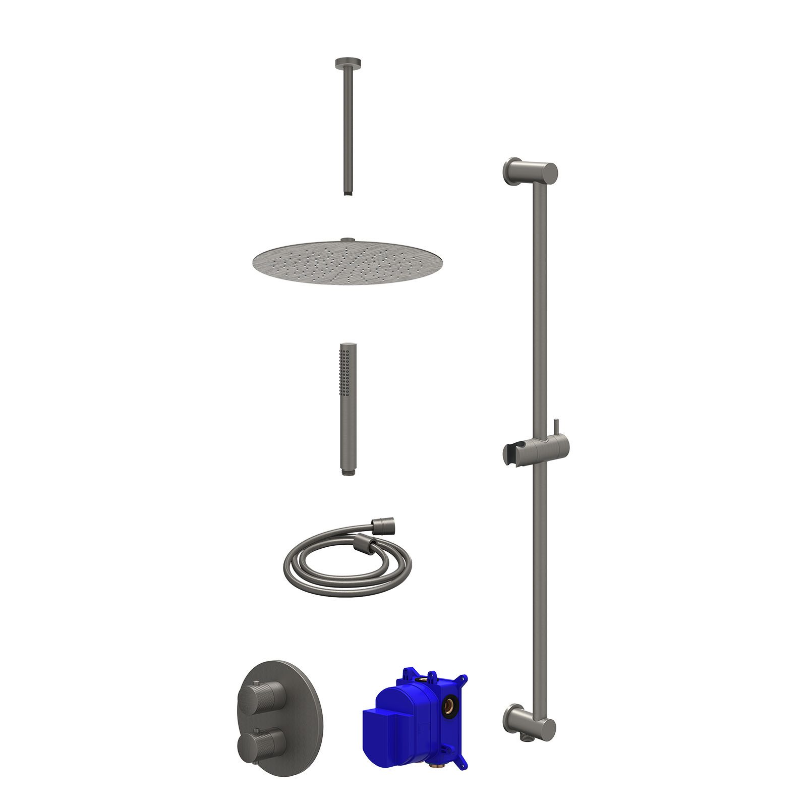IVY Nexus Regendoucheset inbouw 2-weg - 30cm slim - plafond 30cm - glijstang - staafhanddouche - Geborsteld metal black
