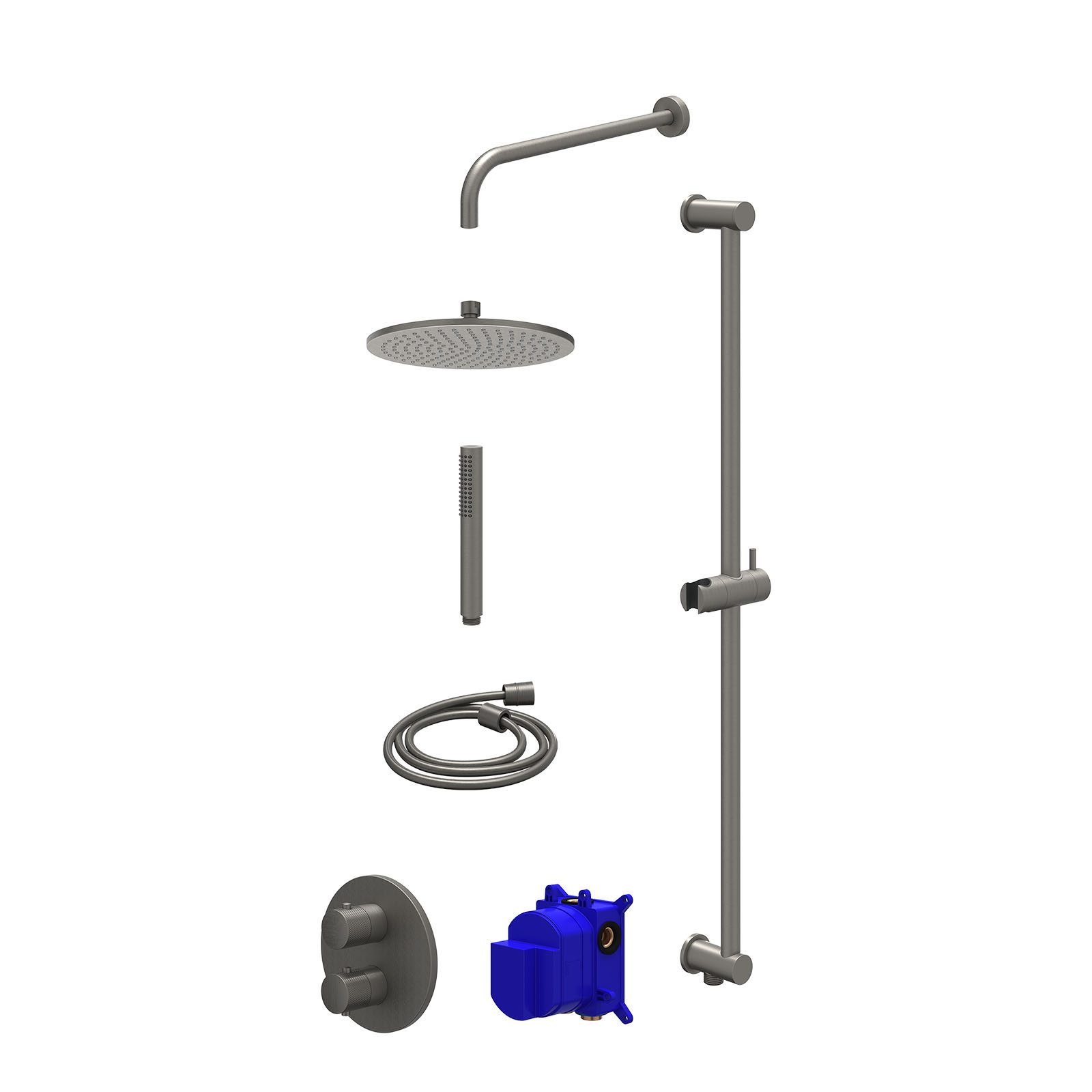 IVY Nexus Regendoucheset inbouw 2-weg - 25cm medium - wandarm - glijstang - staafhanddouche - Geborsteld metal black