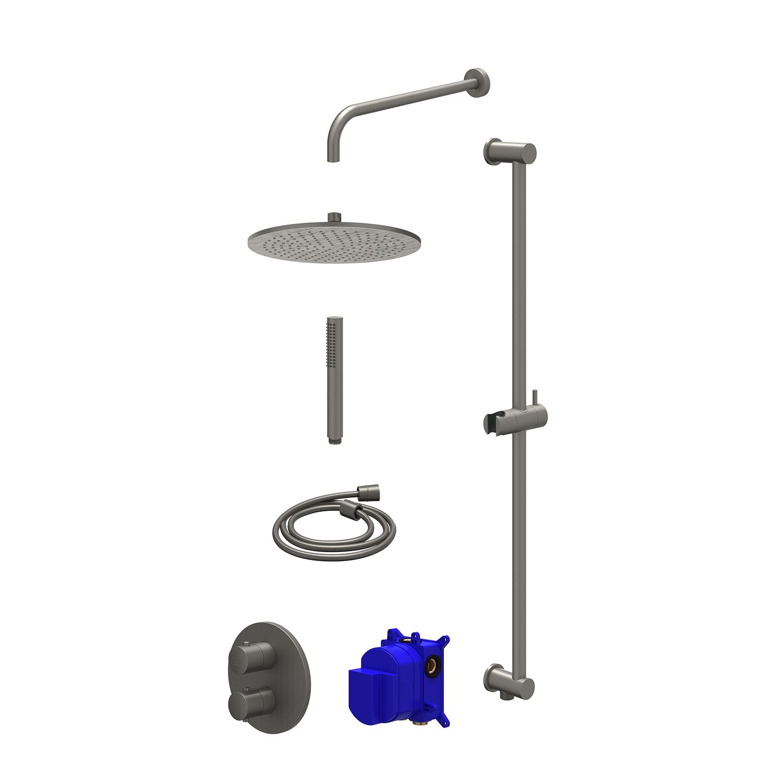IVY Nexus Regendoucheset inbouw 2-weg - 30cm medium - wandarm - glijstang - staafhanddouche - Geborsteld metal black