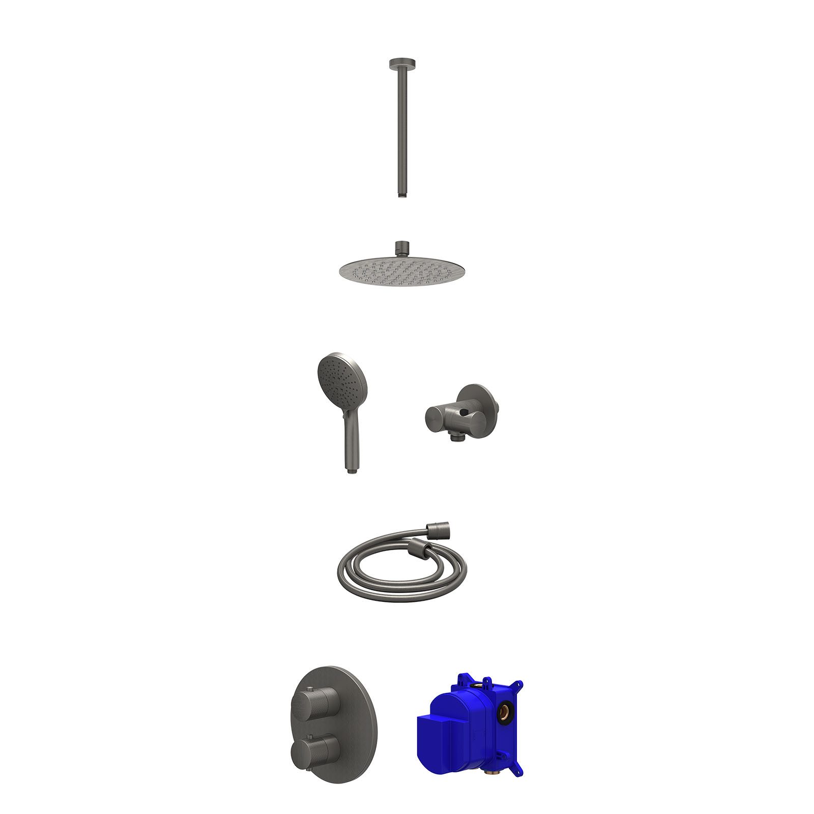 IVY Nexus Regendoucheset inbouw 2-weg - 20cm slim - plafond 30cm - verstelbare steun - 3-standen - Geborsteld metal black