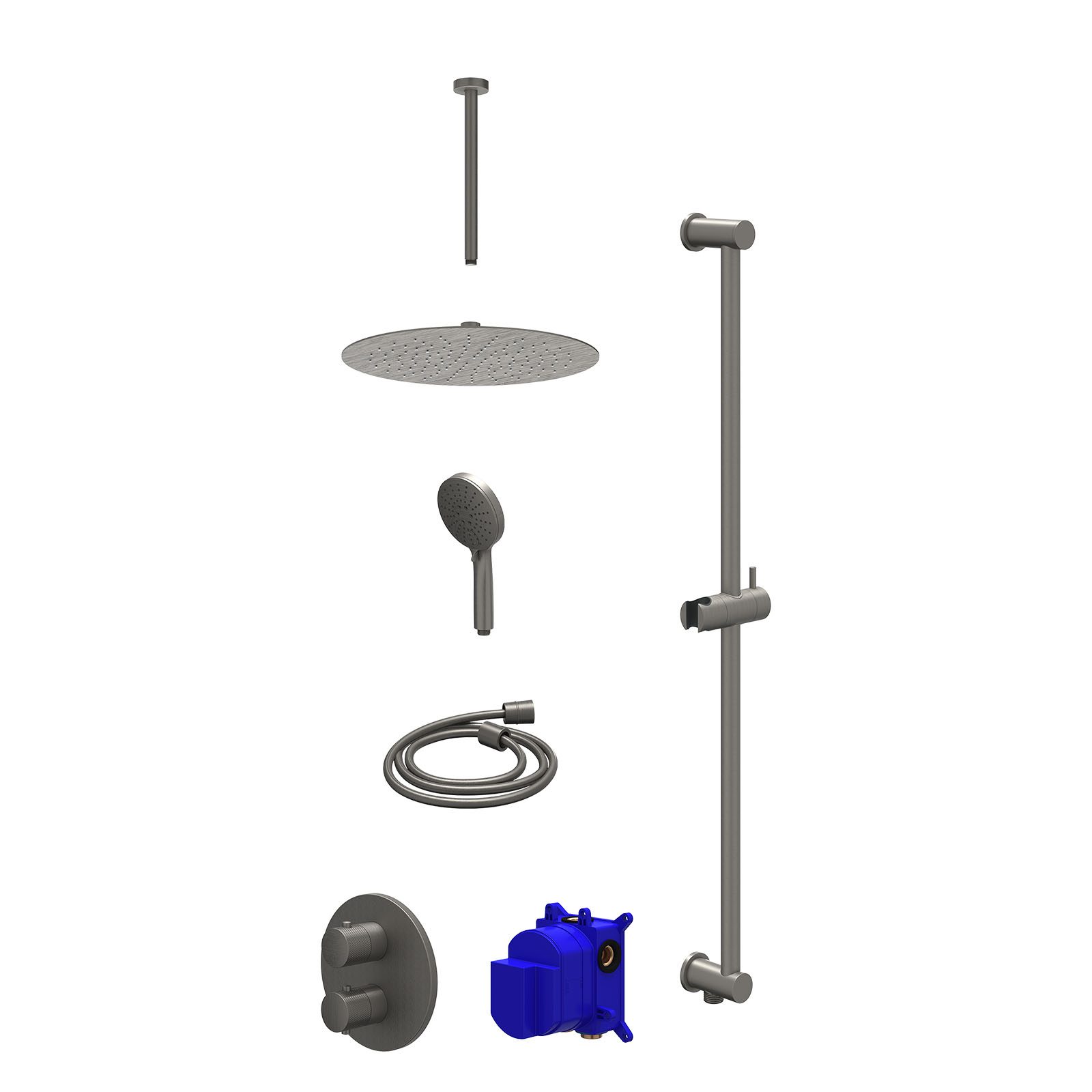 IVY Nexus Regendoucheset inbouw 2-weg - 30cm slim - plafond 30cm - glijstang - 3-standen - Geborsteld metal black