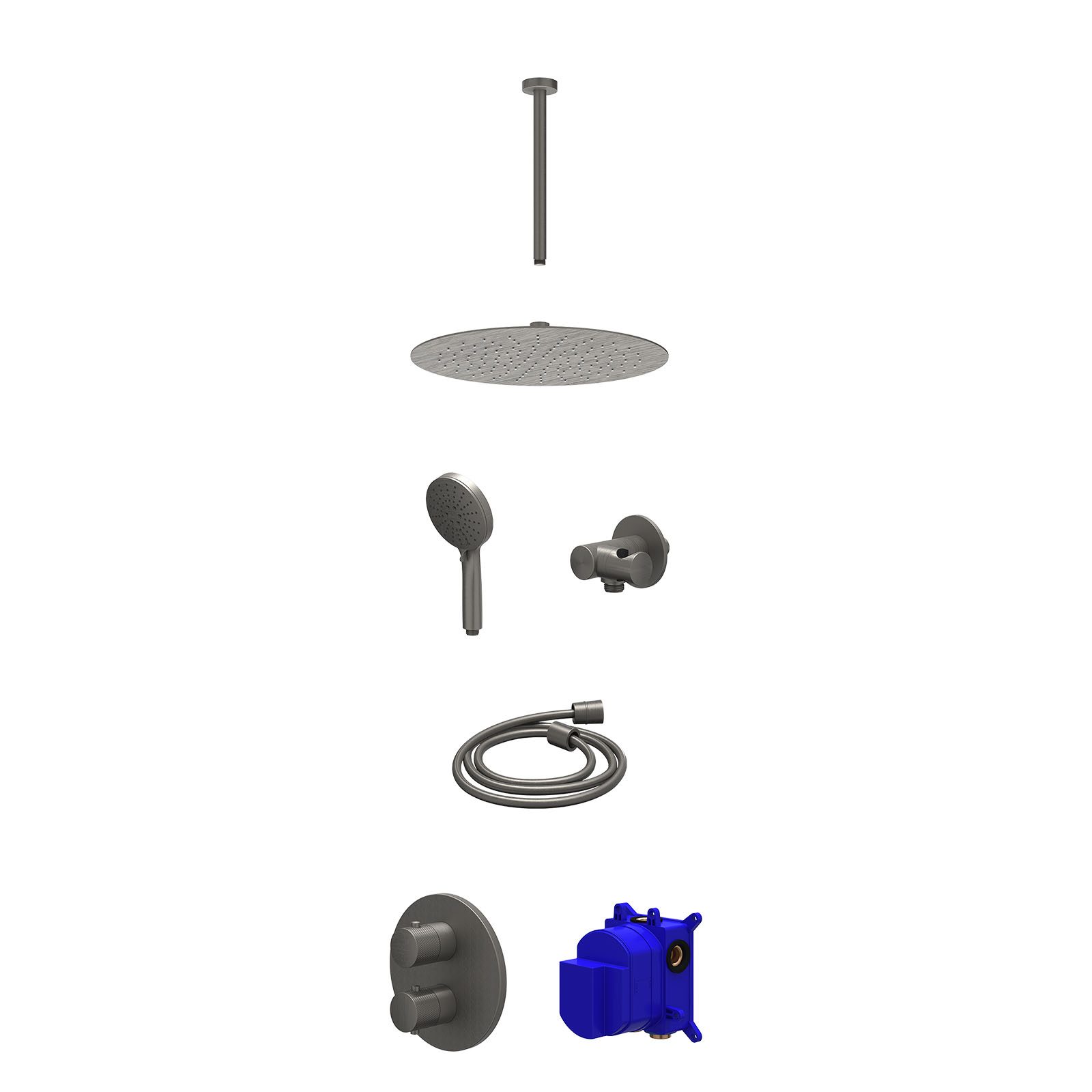 IVY Nexus Regendoucheset inbouw 2-weg - 30cm slim - plafond 30cm - verstelbare steun - 3-standen - Geborsteld metal black