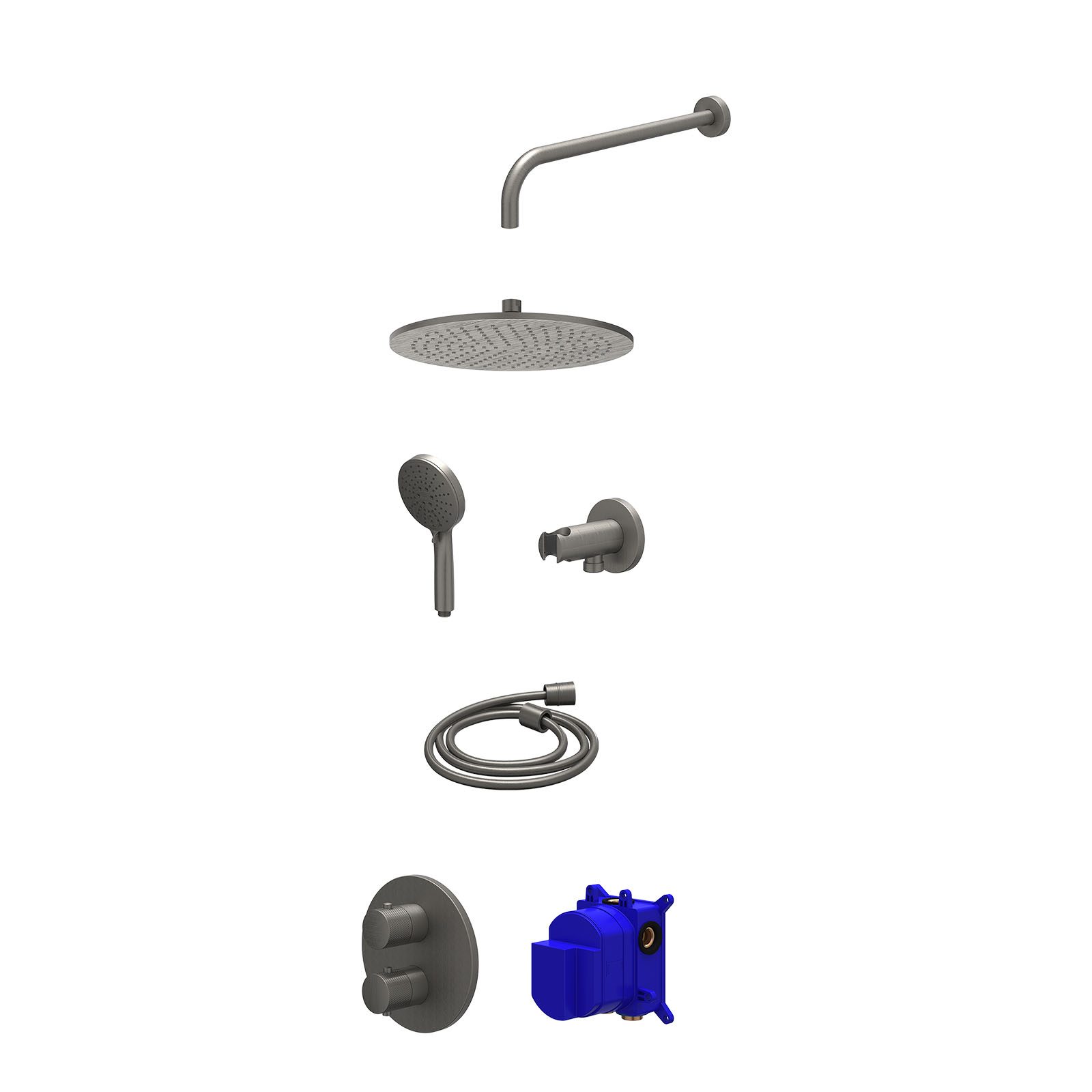 IVY Nexus Regendoucheset inbouw 2-weg - 30cm medium - wandarm - wandhouder - 3-standen - Geborsteld metal black