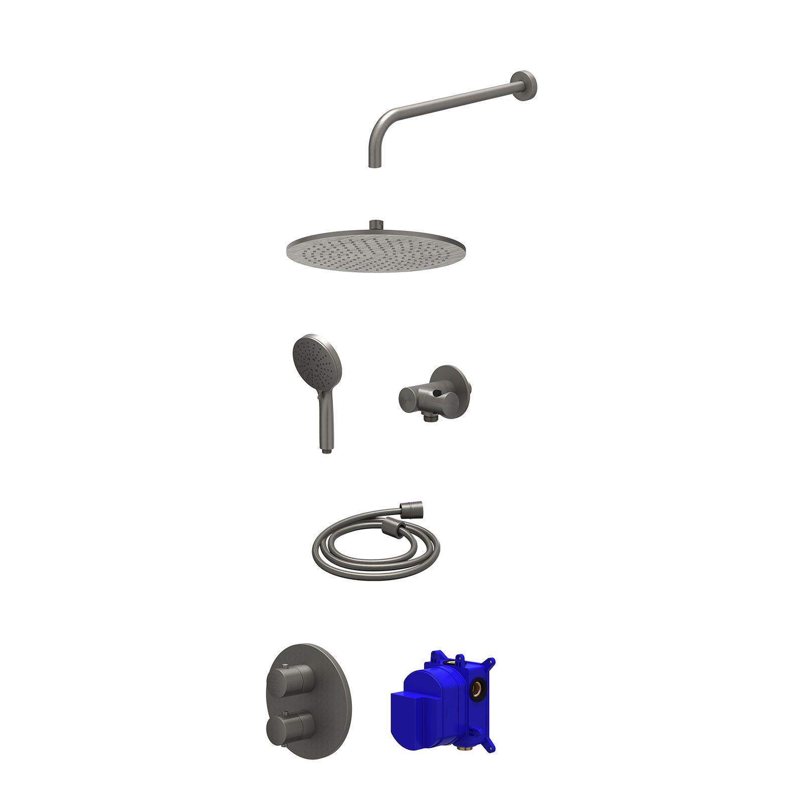 IVY Nexus Regendoucheset inbouw 2-weg - 30cm medium - wandarm - verstelbare steun - 3-standen - Geborsteld metal black