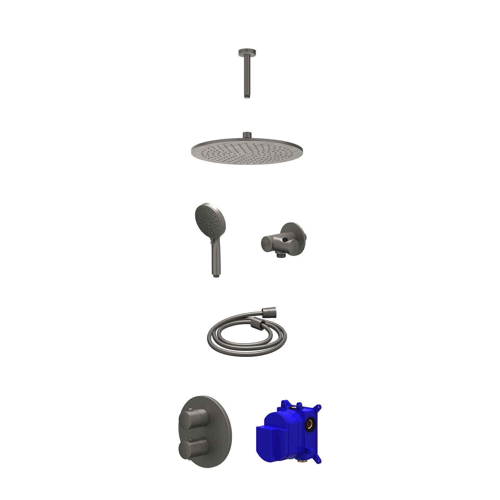 IVY Nexus Regendoucheset inbouw 2-weg - 30cm medium - plafond 15cm - verstelbare steun - 3-standen - Geborsteld metal black