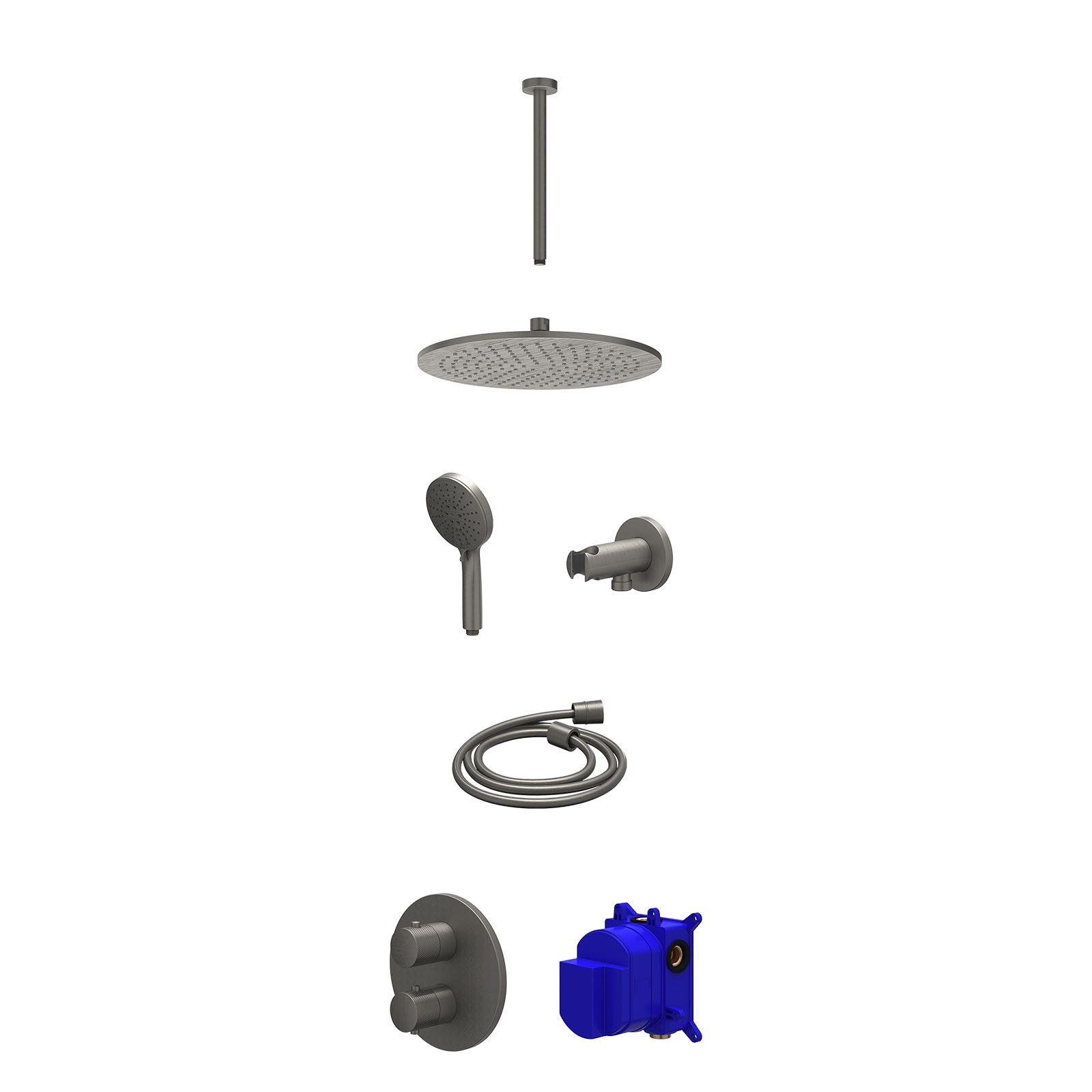 IVY Nexus Regendoucheset inbouw 2-weg - 30cm medium - plafond 30cm - wandhouder - 3-standen - Geborsteld metal black
