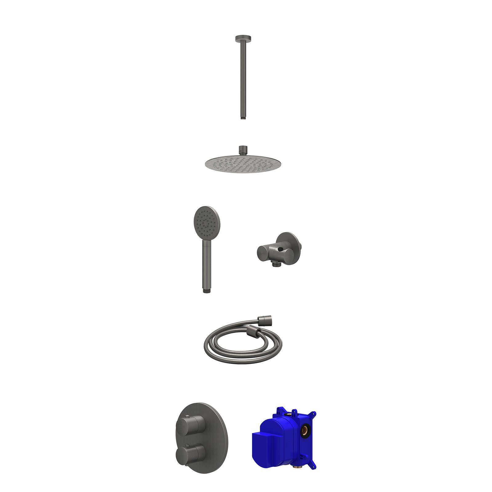 IVY Nexus Regendoucheset inbouw 2-weg - 20cm slim - plafond 30cm - verstelbare steun - satin spray - Geborsteld metal black