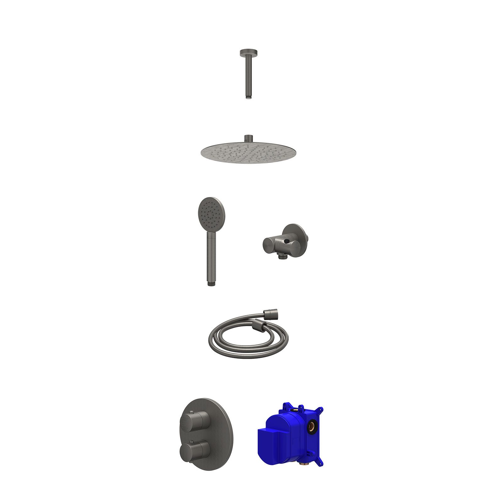 IVY Nexus Regendoucheset inbouw 2-weg - 25cm slim - plafond 15cm - verstelbare steun - satin spray - Geborsteld metal black