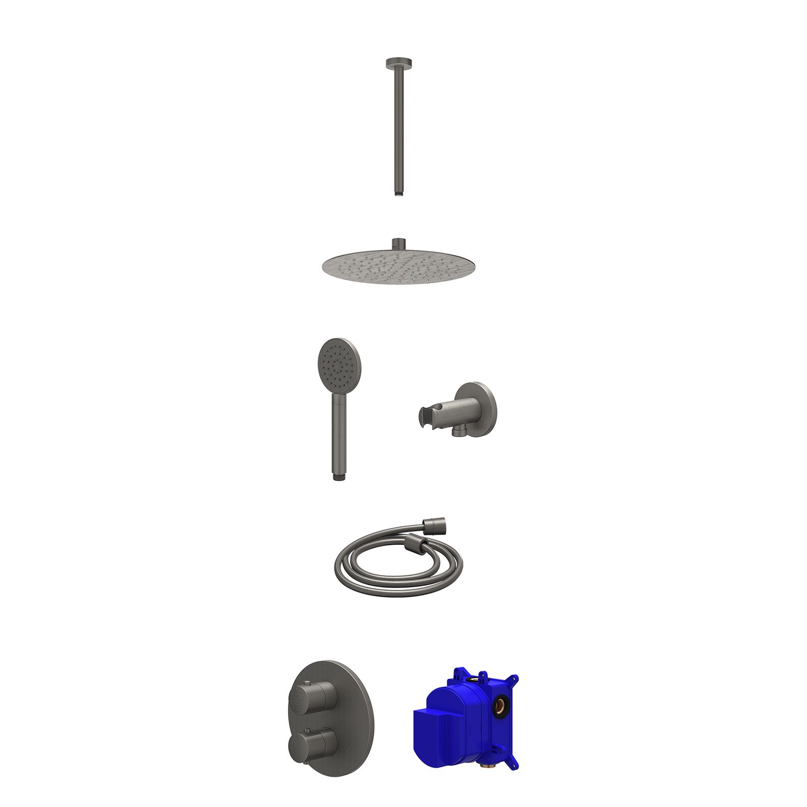 IVY Nexus Regendoucheset inbouw 2-weg - 25cm slim - plafond 30cm - wandhouder - satin spray - Geborsteld metal black