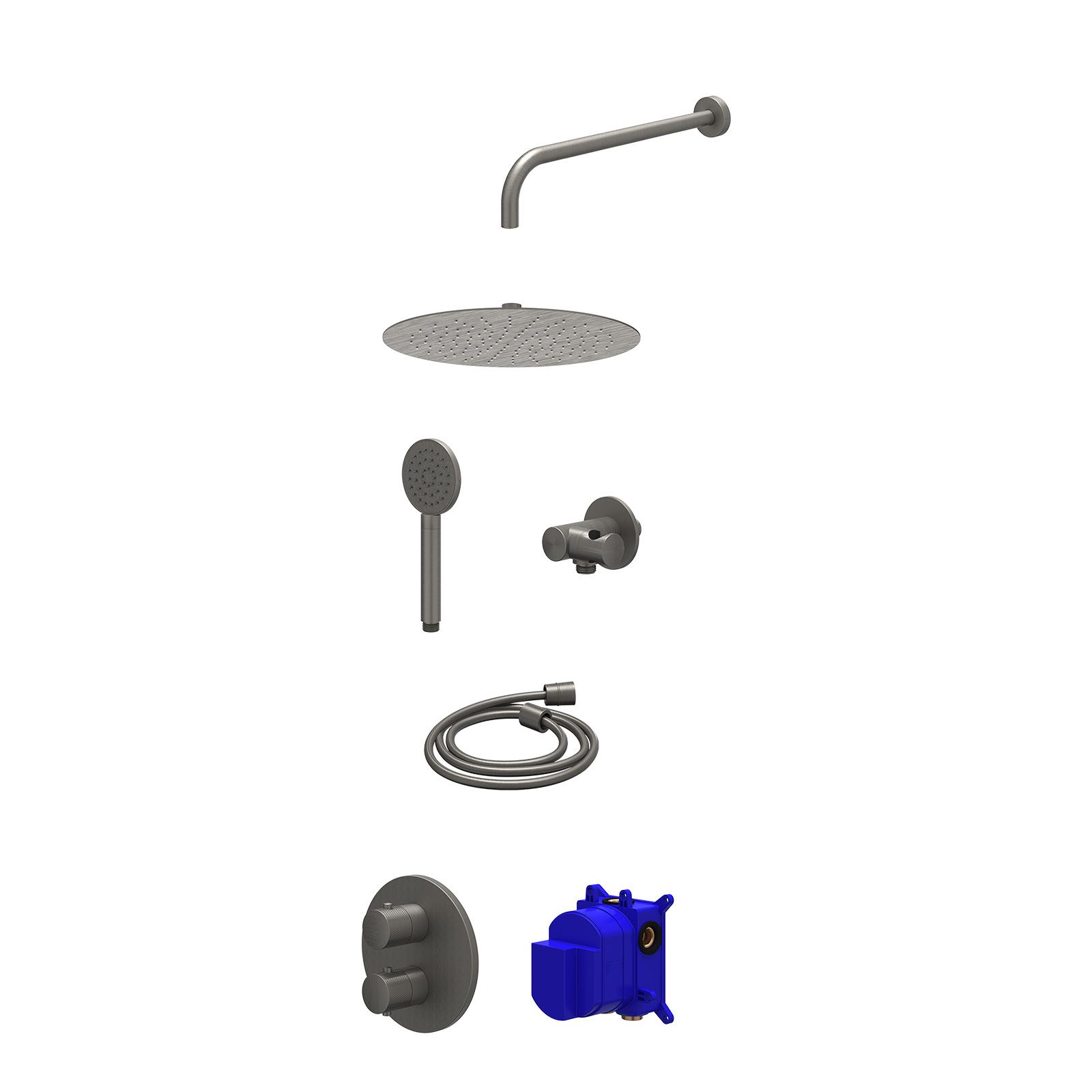 IVY Nexus Regendoucheset inbouw 2-weg - 30cm slim - wandarm - verstelbare steun - satin spray - Geborsteld metal black