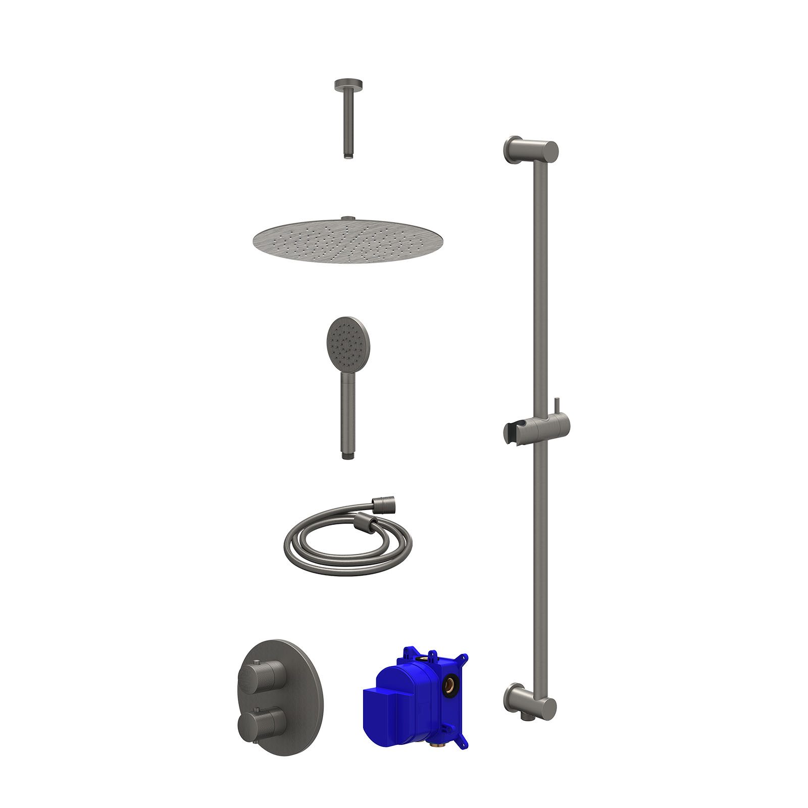 IVY Nexus Regendoucheset inbouw 2-weg - 30cm slim - plafond 15cm - glijstang - satin spray - Geborsteld metal black