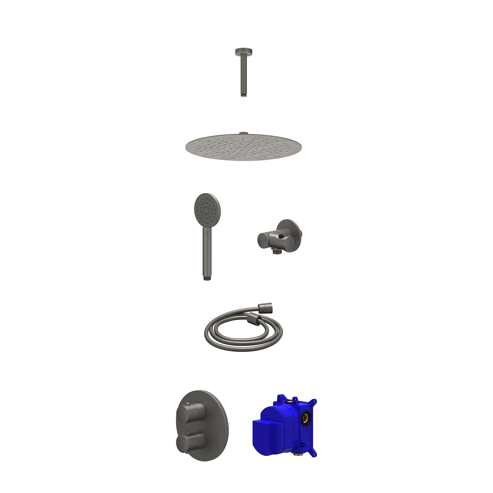 IVY Nexus Regendoucheset inbouw 2-weg - 30cm slim - plafond 15cm - verstelbare steun - satin spray - Geborsteld metal black