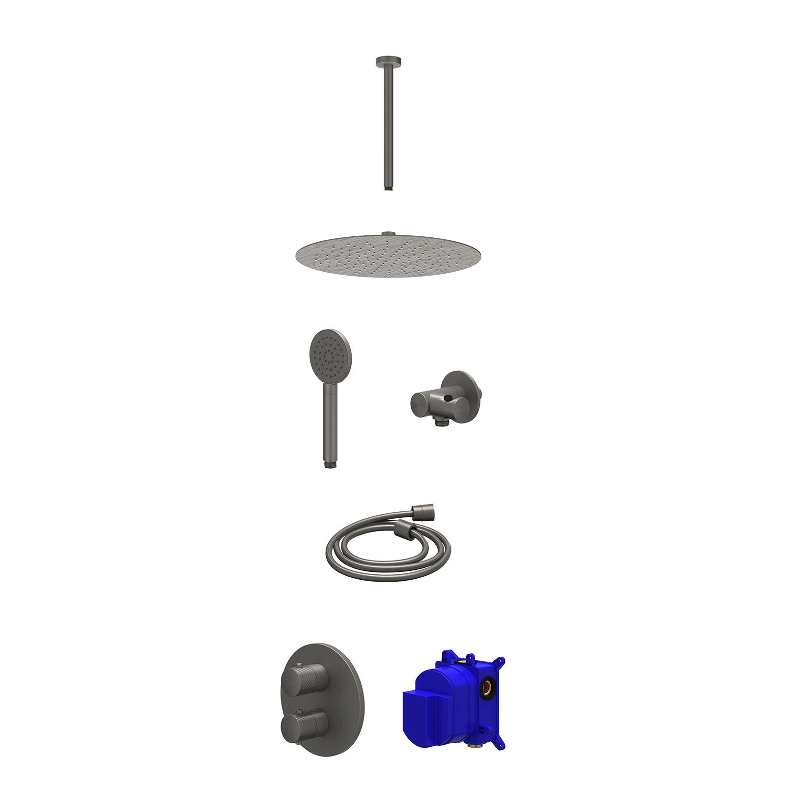 IVY Nexus Regendoucheset inbouw 2-weg - 30cm slim - plafond 30cm - verstelbare steun - satin spray - Geborsteld metal black