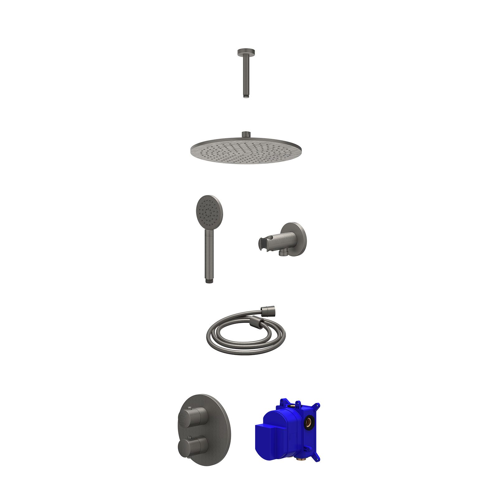 IVY Nexus Regendoucheset inbouw 2-weg - 30cm medium - plafond 15cm - wandhouder - satin spray - Geborsteld metal black