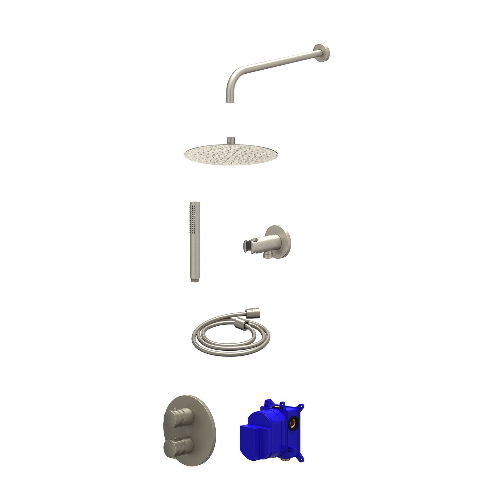 IVY Nexus Regendoucheset inbouw 2-weg - 25cm slim - wandarm - wandhouder - staafhanddouche - Geborsteld nickel