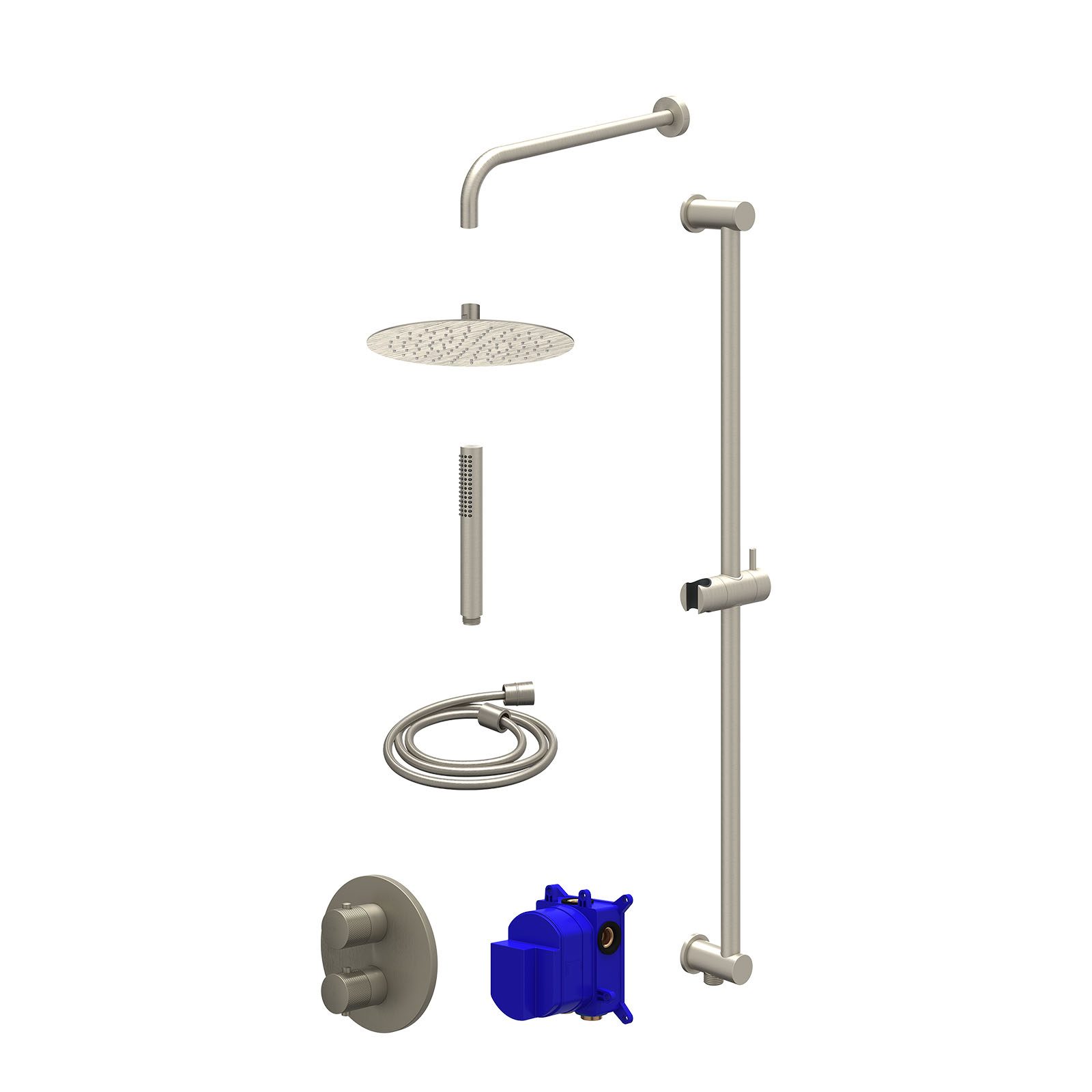 IVY Nexus Regendoucheset inbouw 2-weg - 25cm slim - wandarm - glijstang - staafhanddouche - Geborsteld nickel