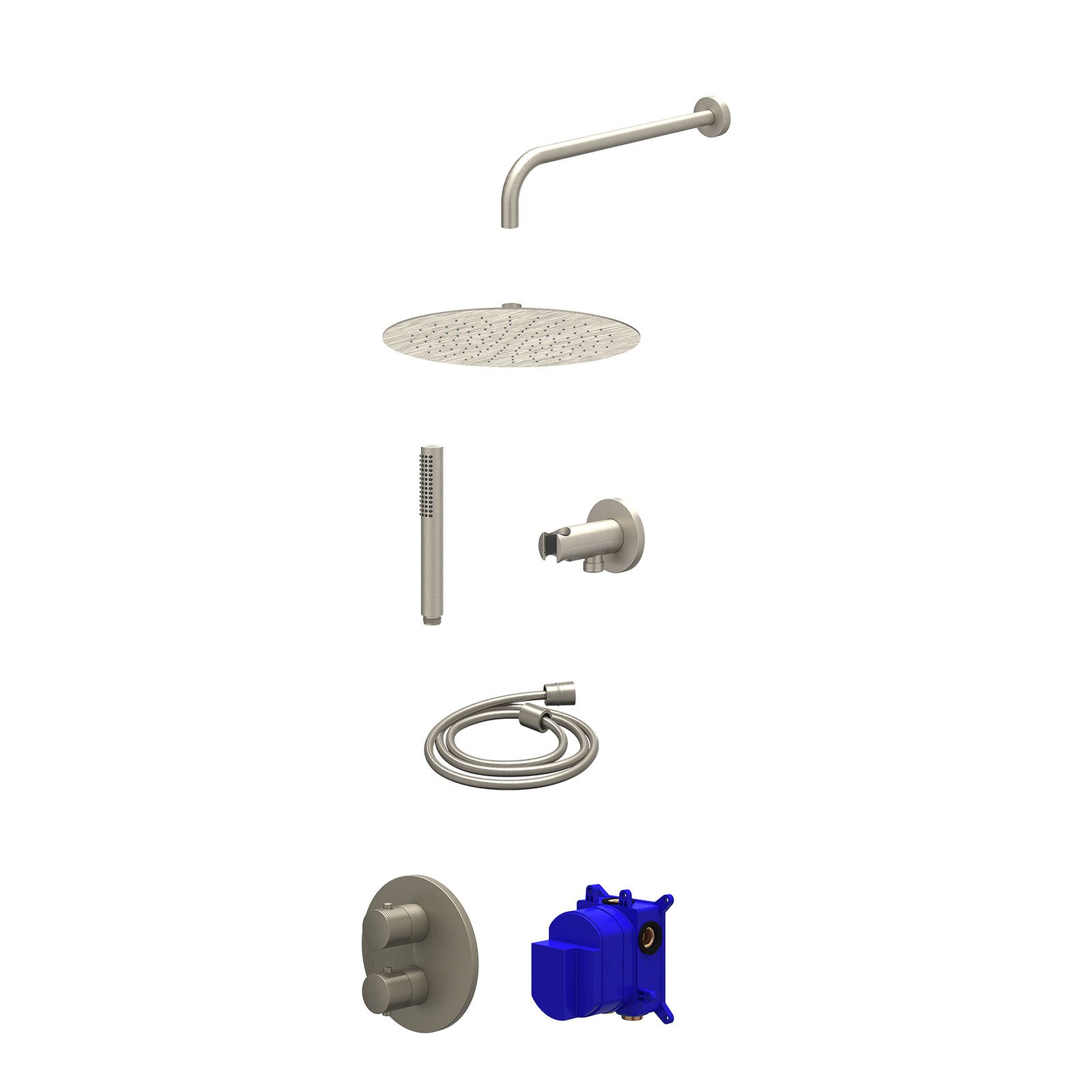 IVY Nexus Regendoucheset inbouw 2-weg - 30cm slim - wandarm - wandhouder - staafhanddouche - Geborsteld nickel