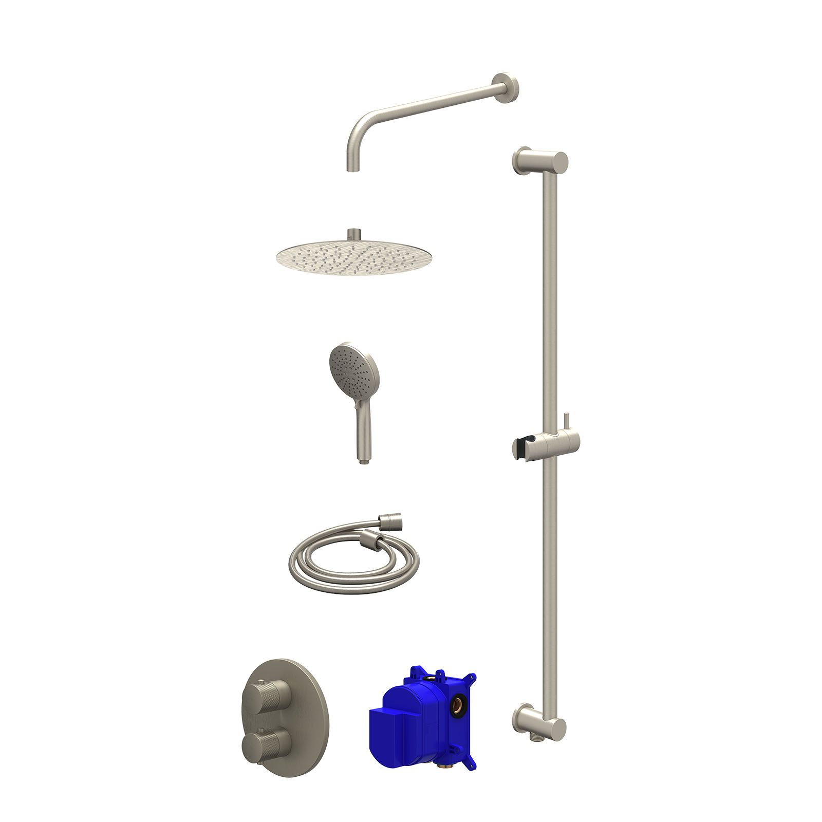IVY Nexus Regendoucheset inbouw 2-weg - 25cm slim - wandarm - glijstang - 3-standen - Geborsteld nickel
