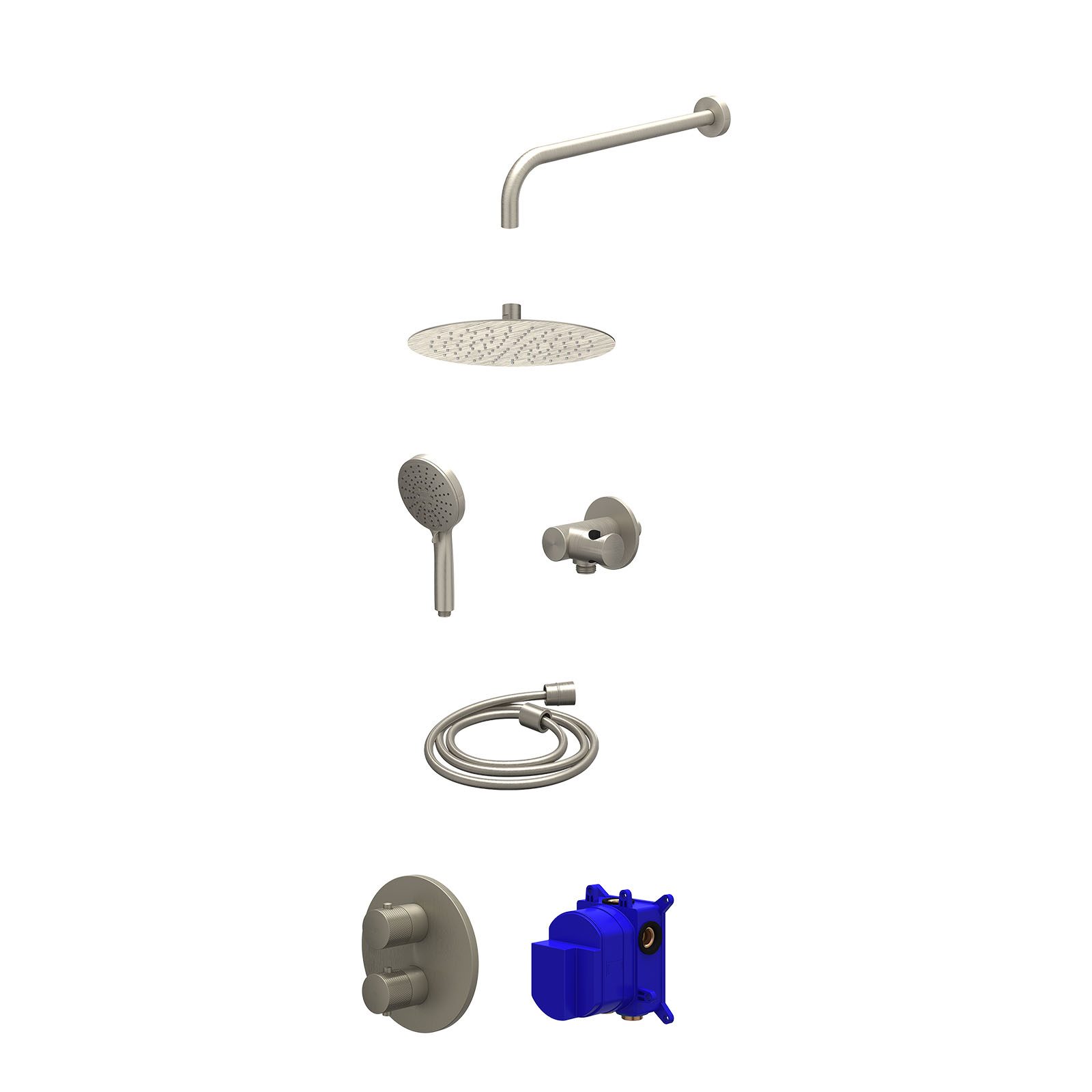 IVY Nexus Regendoucheset inbouw 2-weg - 25cm slim - wandarm - verstelbare steun - 3-standen - Geborsteld nickel