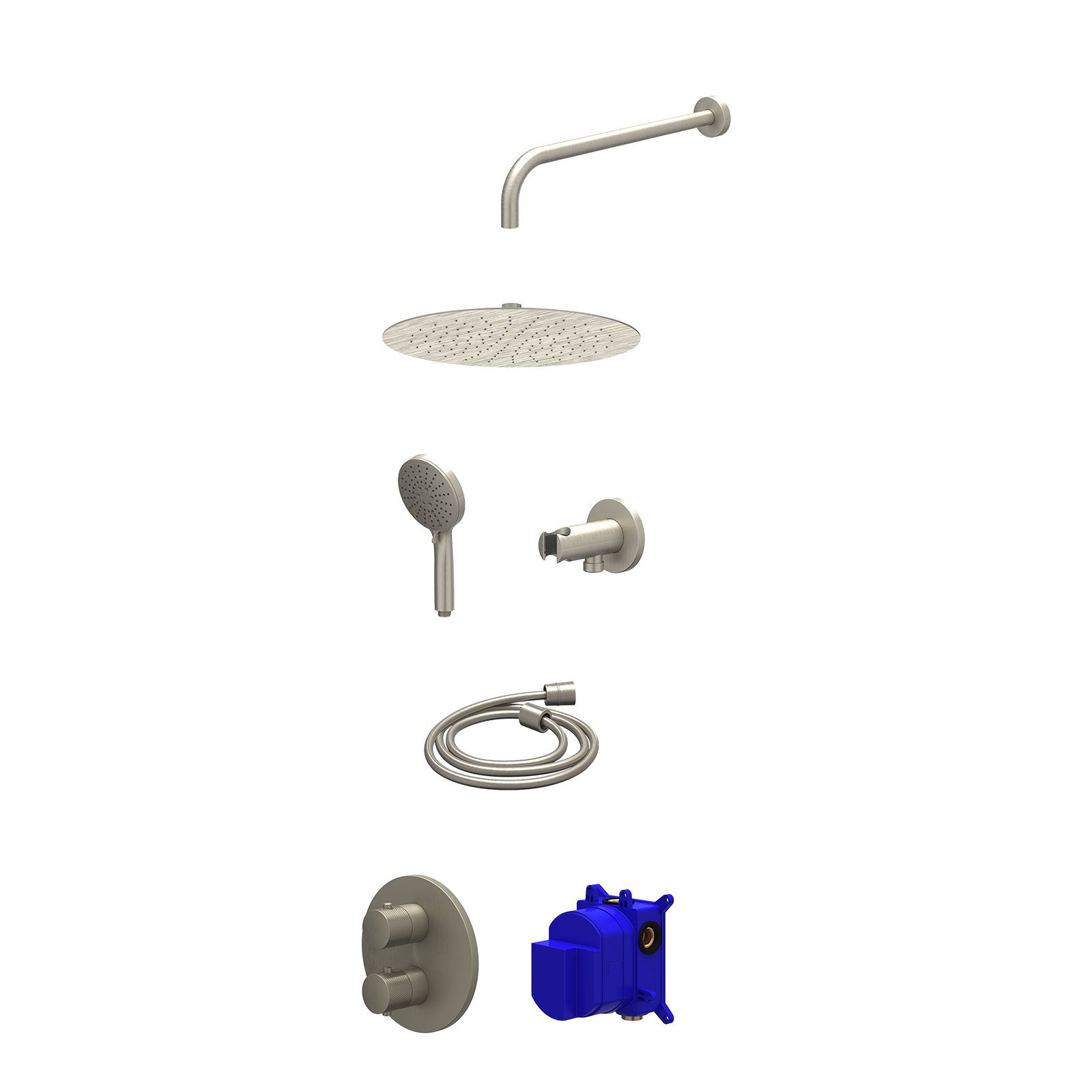 IVY Nexus Regendoucheset inbouw 2-weg - 30cm slim - wandarm - wandhouder - 3-standen - Geborsteld nickel