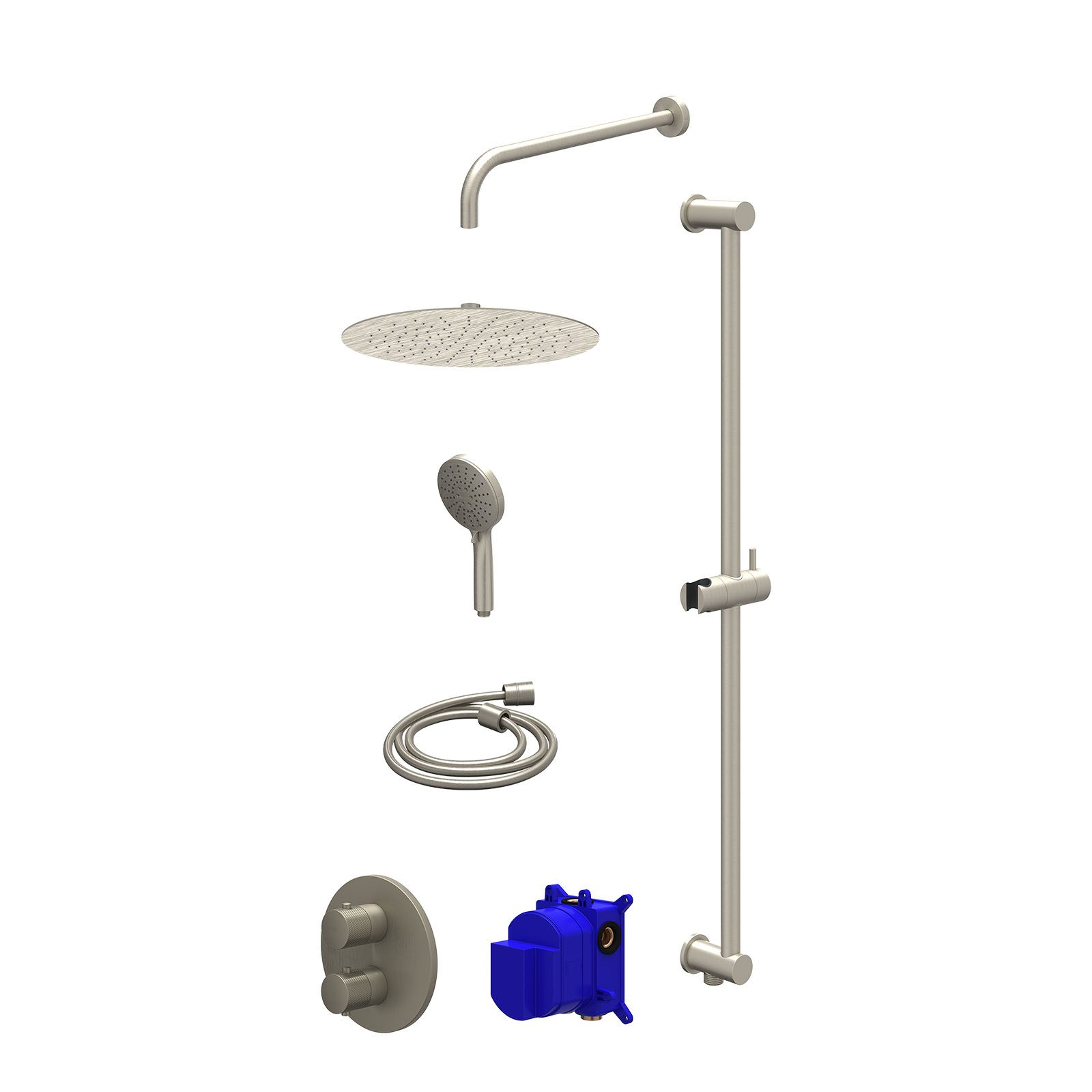 IVY Nexus Regendoucheset inbouw 2-weg - 30cm slim - wandarm - glijstang - 3-standen - Geborsteld nickel