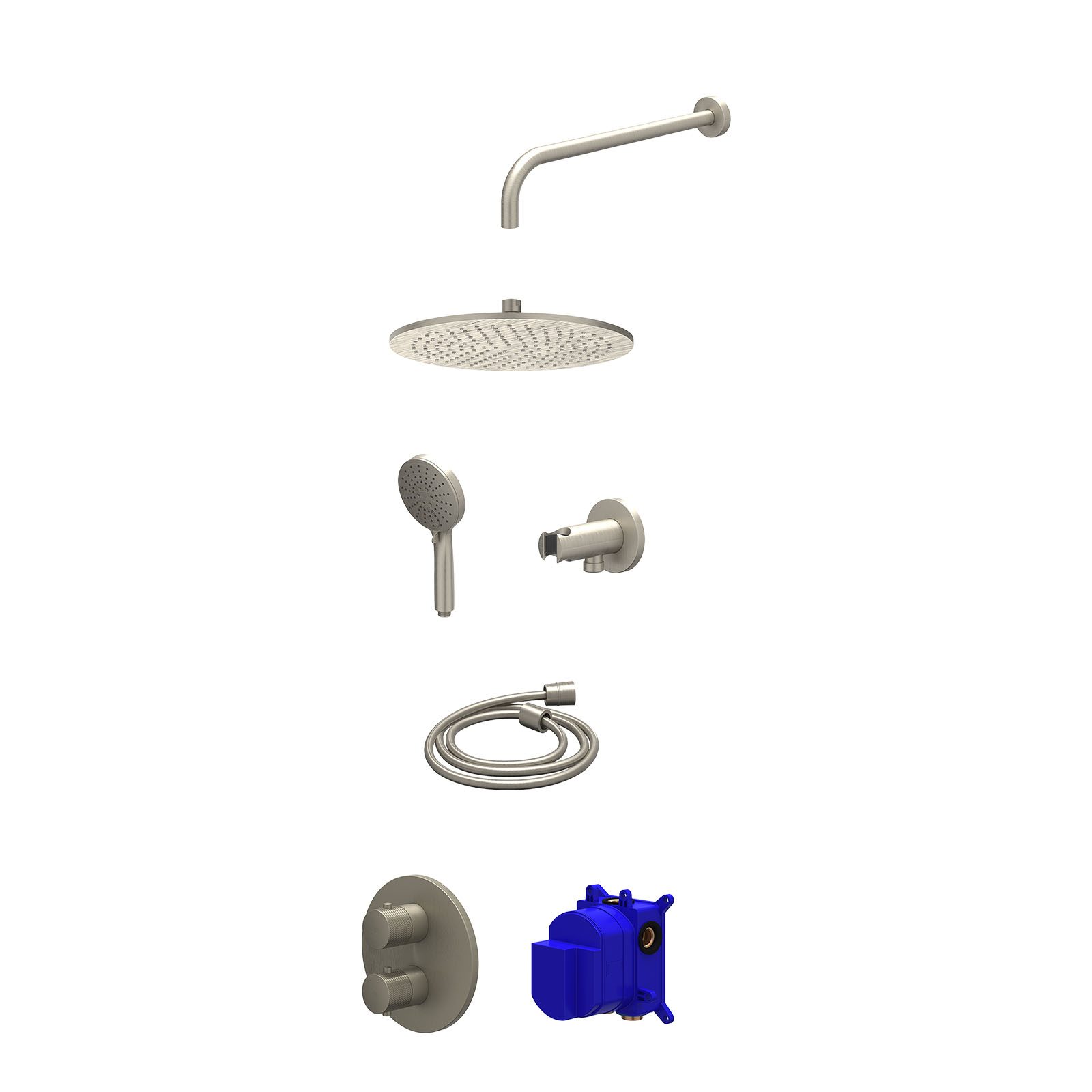 IVY Nexus Regendoucheset inbouw 2-weg - 30cm medium - wandarm - wandhouder - 3-standen - Geborsteld nickel