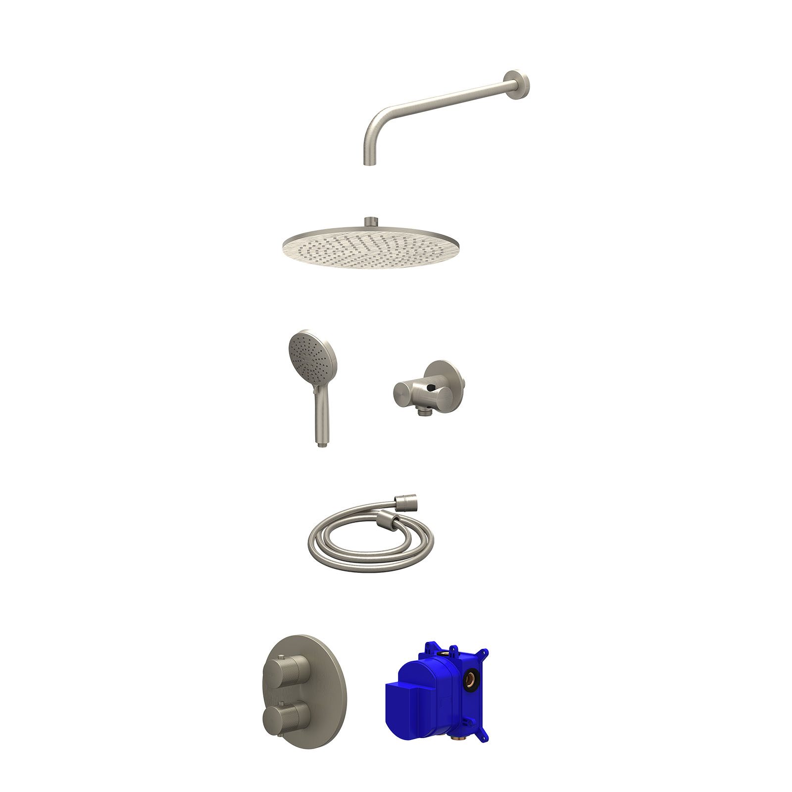 IVY Nexus Regendoucheset inbouw 2-weg - 30cm medium - wandarm - verstelbare steun - 3-standen - Geborsteld nickel