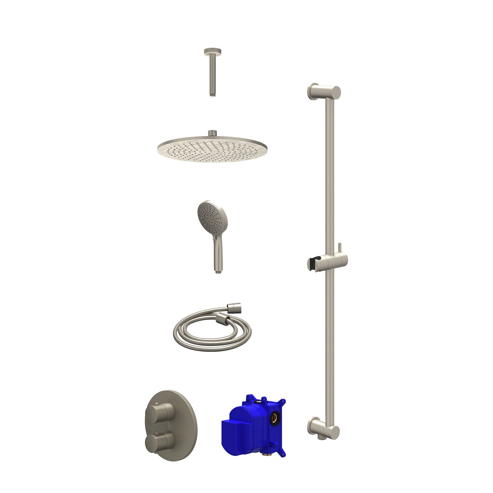 IVY Nexus Regendoucheset inbouw 2-weg - 30cm medium - plafond 15cm - glijstang - 3-standen - Geborsteld nickel
