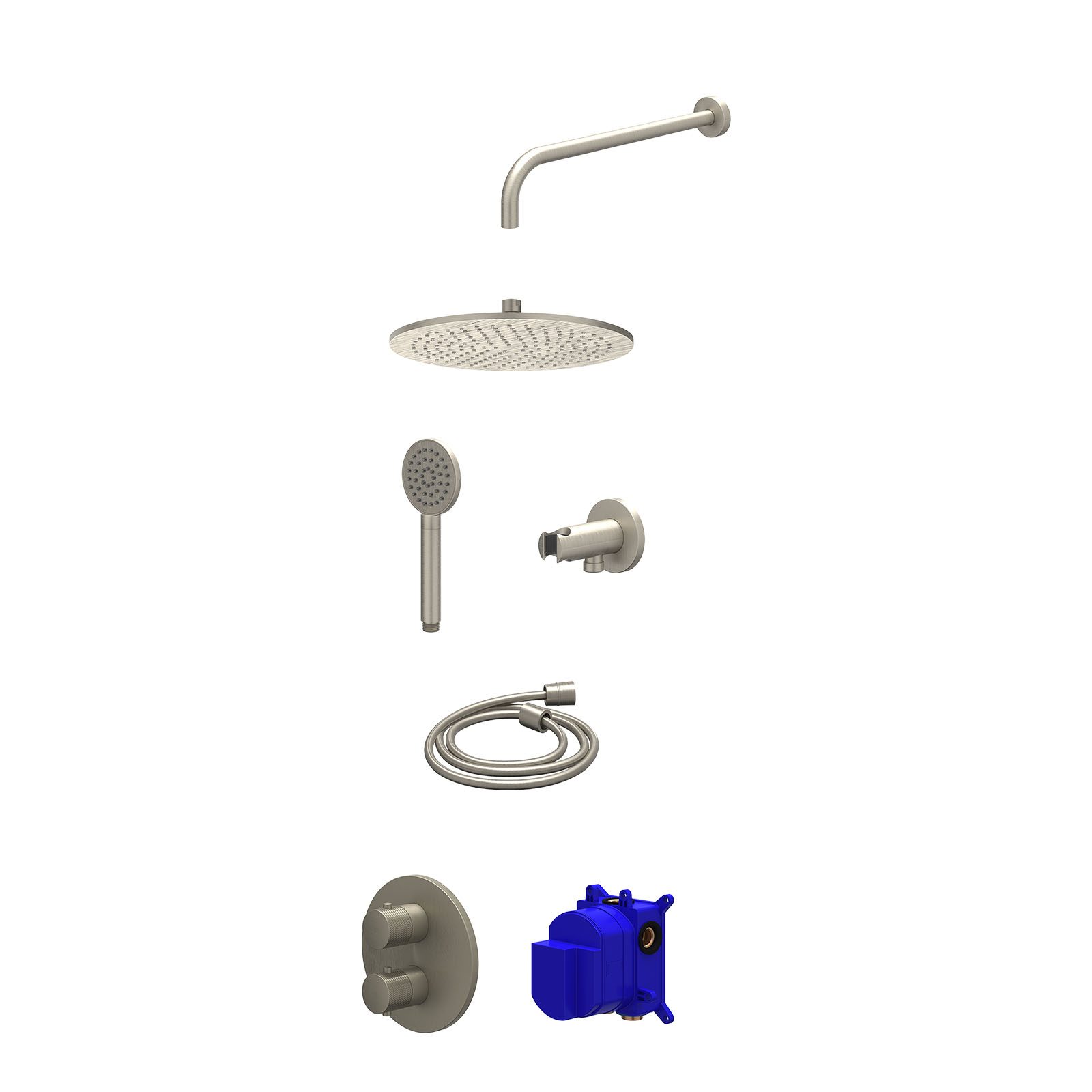 IVY Nexus Regendoucheset inbouw 2-weg - 30cm medium - wandarm - wandhouder - satin spray - Geborsteld nickel