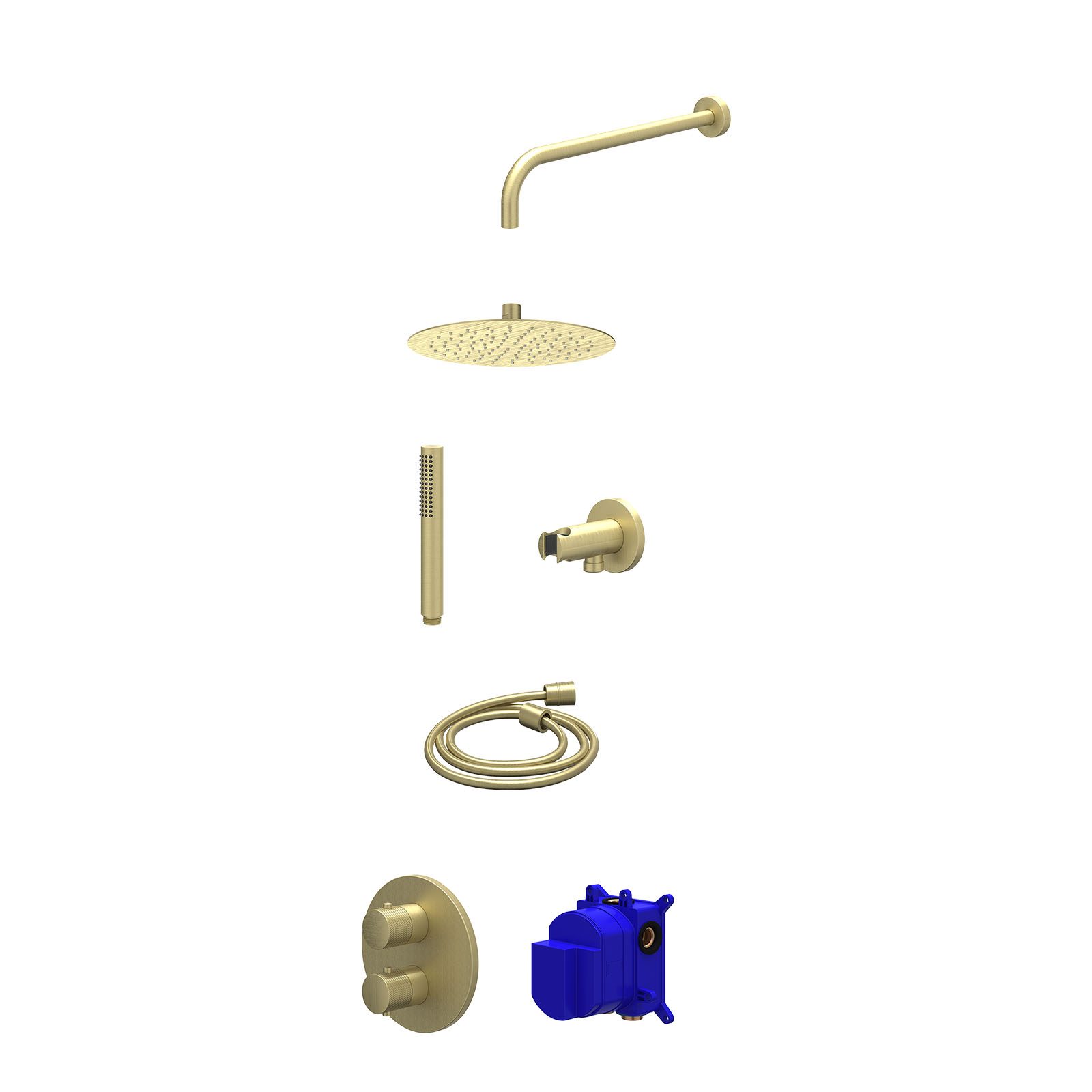 IVY Nexus Regendoucheset inbouw 2-weg - 25cm slim - wandarm - wandhouder - staafhanddouche - Geborsteld mat goud
