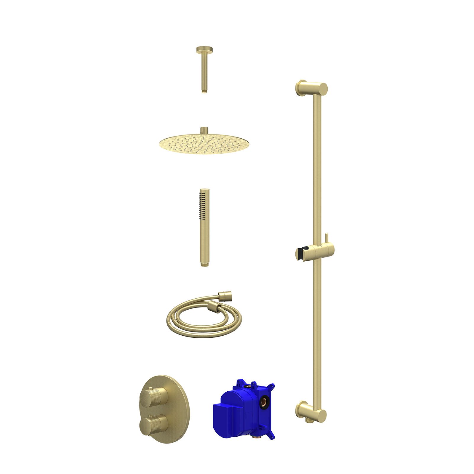 IVY Nexus Regendoucheset inbouw 2-weg - 25cm slim - plafond 15cm - glijstang - staafhanddouche - Geborsteld mat goud