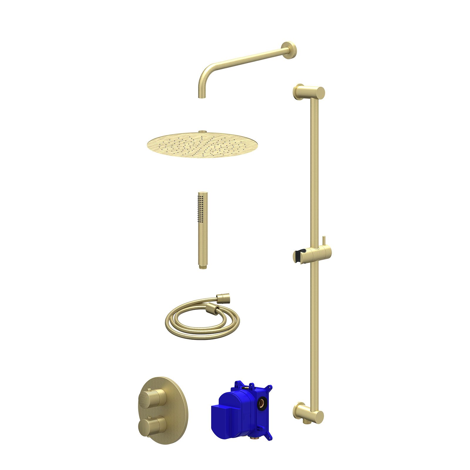 IVY Nexus Regendoucheset inbouw 2-weg - 30cm slim - wandarm - glijstang - staafhanddouche - Geborsteld mat goud