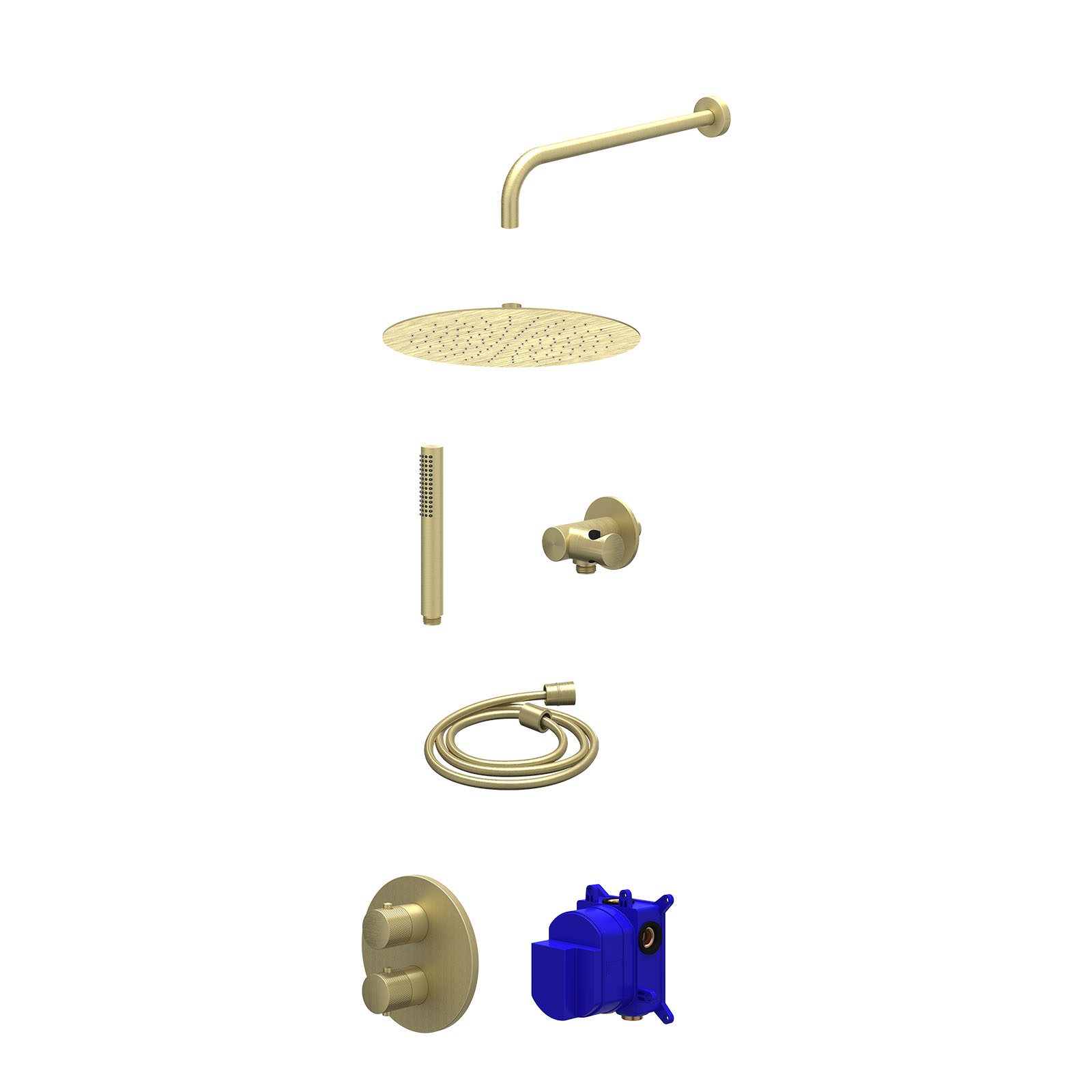 IVY Nexus Regendoucheset inbouw 2-weg - 30cm slim - wandarm - verstelbare steun - staafhanddouche - Geborsteld mat goud