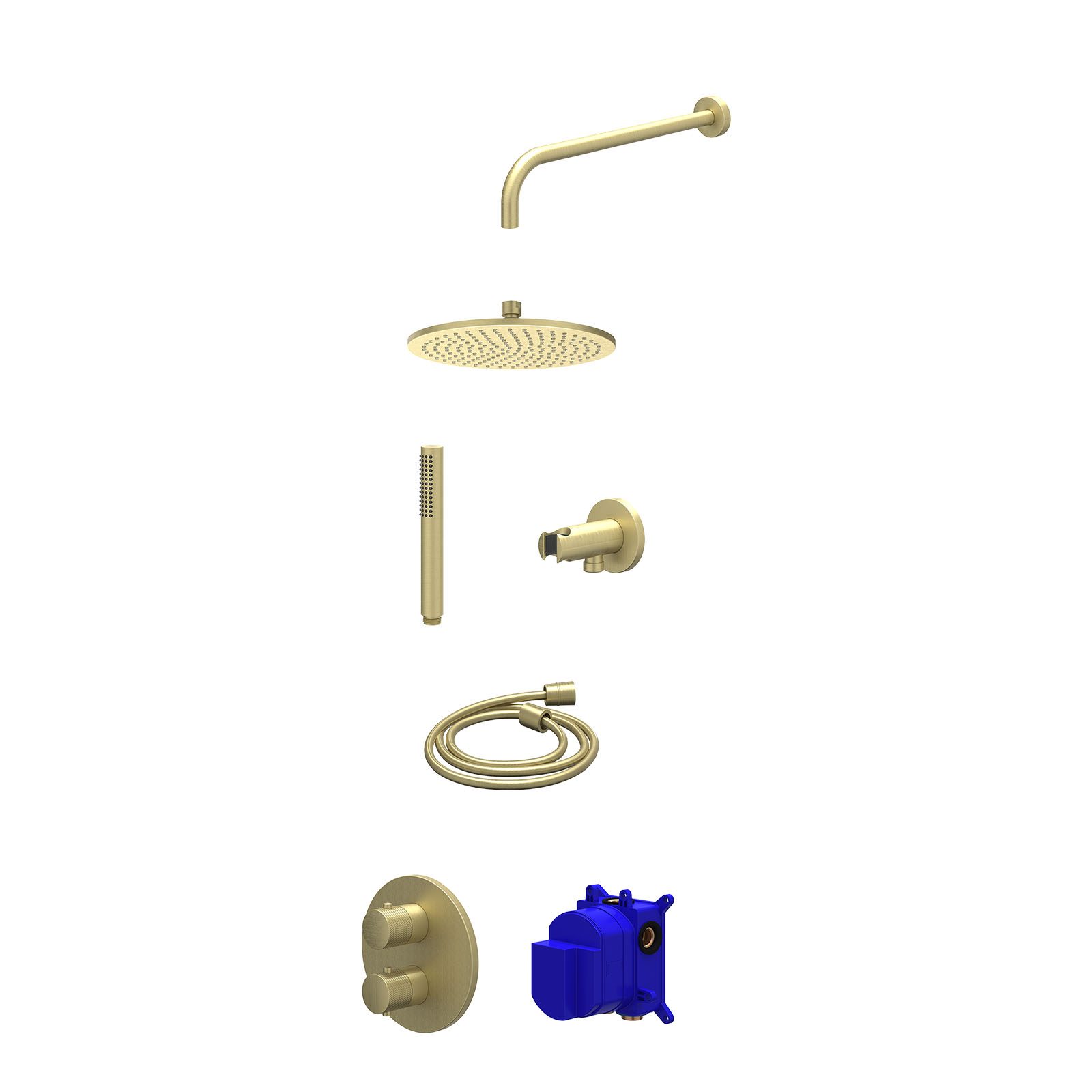 IVY Nexus Regendoucheset inbouw 2-weg - 25cm medium - wandarm - wandhouder - staafhanddouche - Geborsteld mat goud