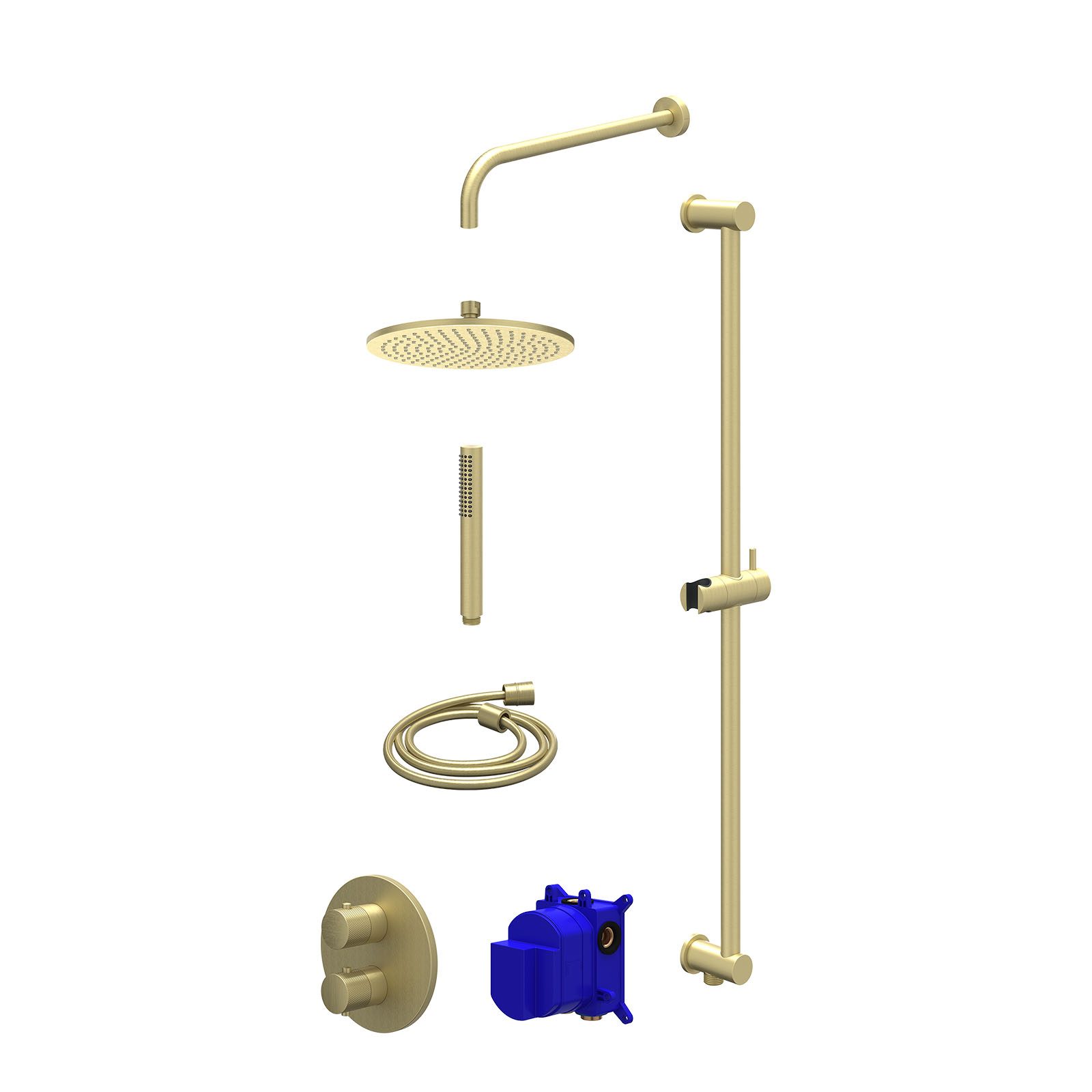 IVY Nexus Regendoucheset inbouw 2-weg - 25cm medium - wandarm - glijstang - staafhanddouche - Geborsteld mat goud