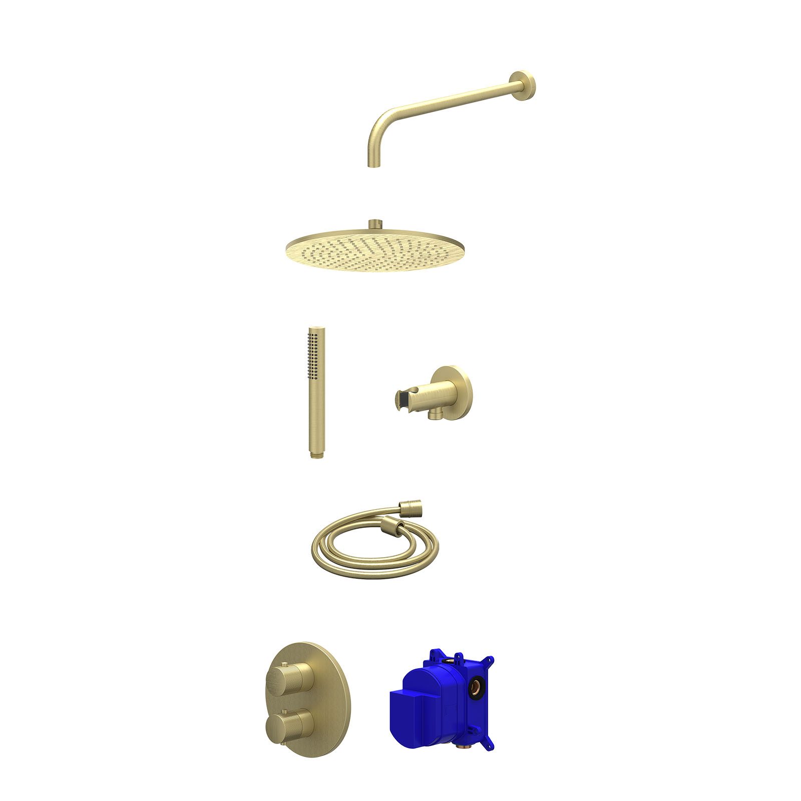 IVY Nexus Regendoucheset inbouw 2-weg - 30cm medium - wandarm - wandhouder - staafhanddouche - Geborsteld mat goud